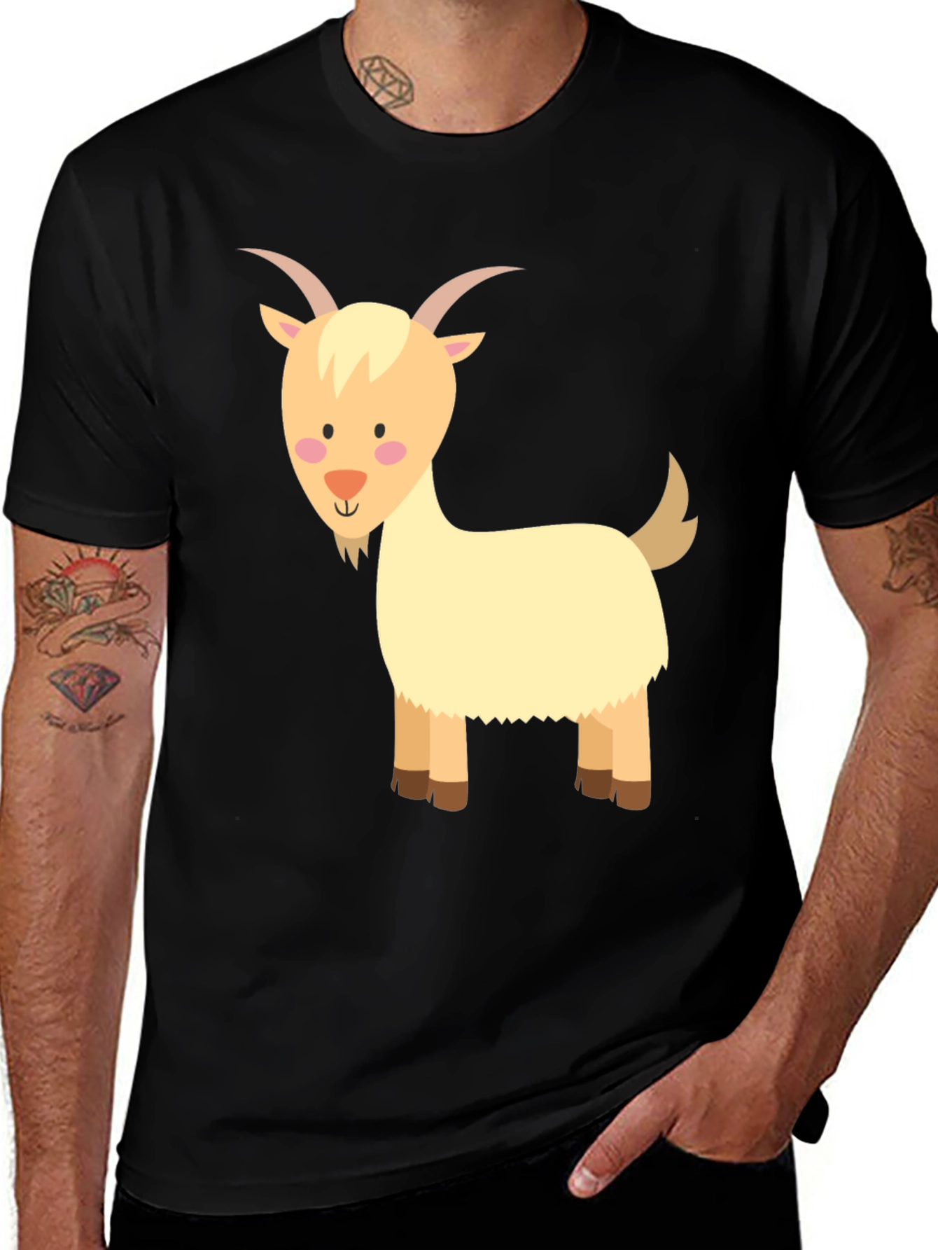 Cartoon Goat Graphic Tee - Black