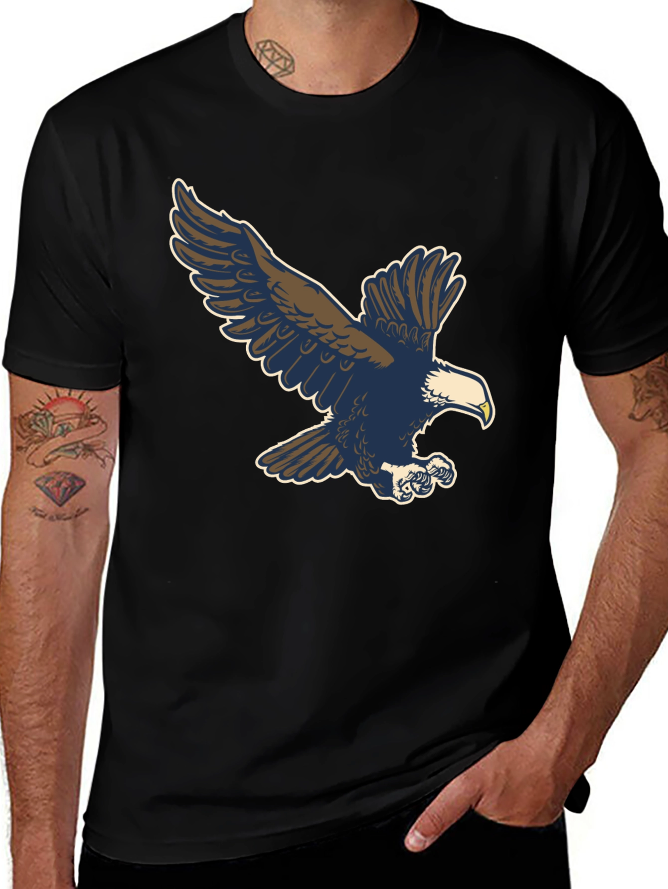 Variant 12 of Eagle Graphic Tee - Classic Black Cotton Blend