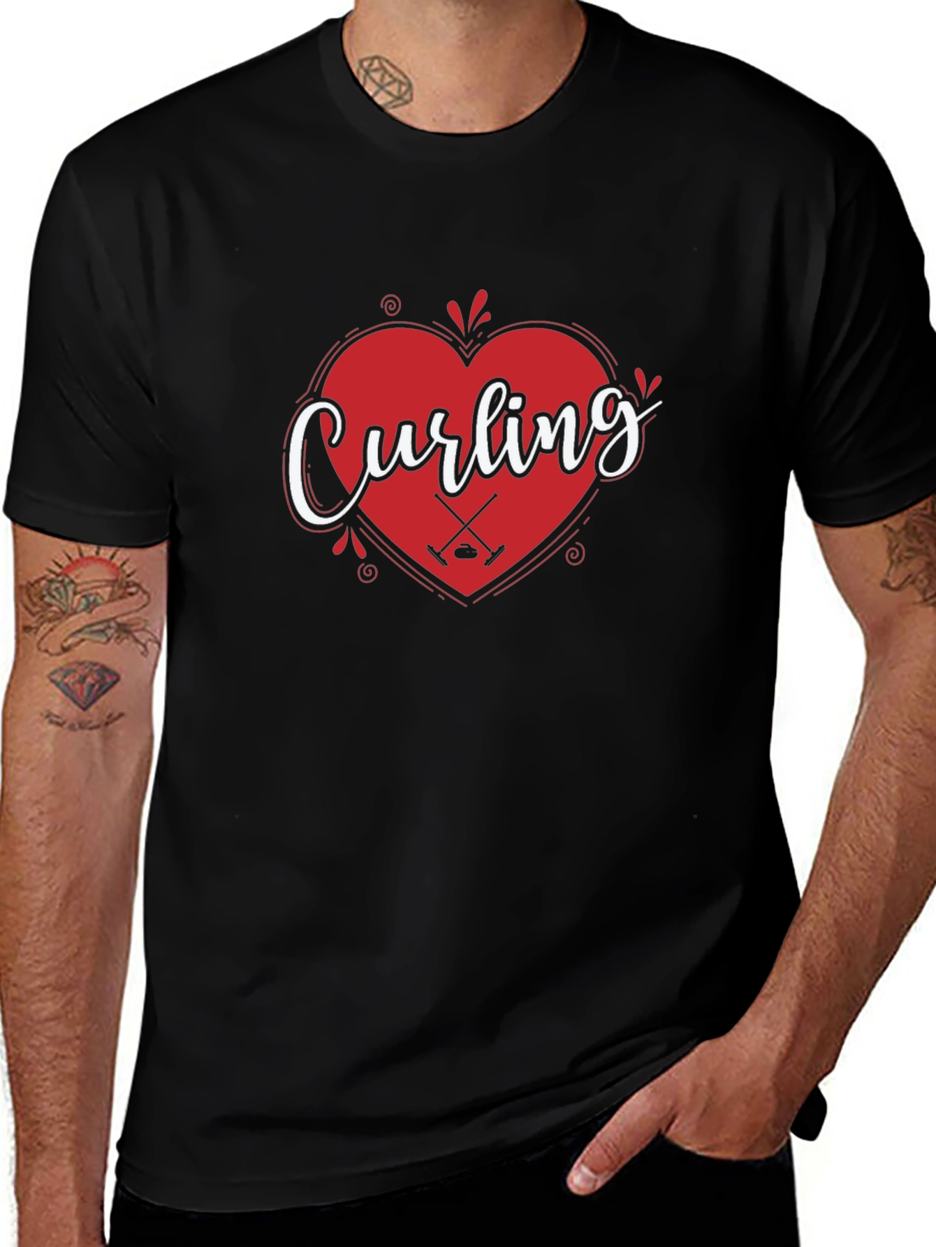Variant 11 of Curling Heart Graphic T-Shirt for Curling Fans