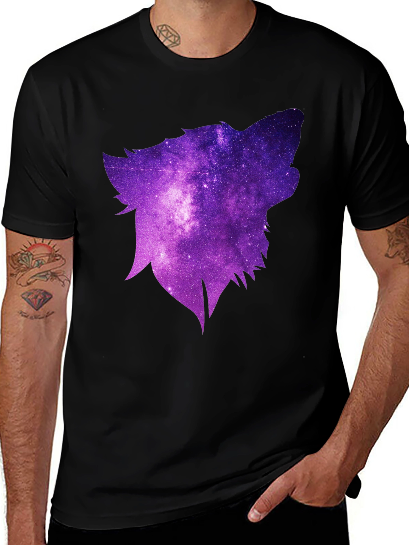 Variant 8 of Galaxy Wolf T-Shirt - Black Crew Neck Tee