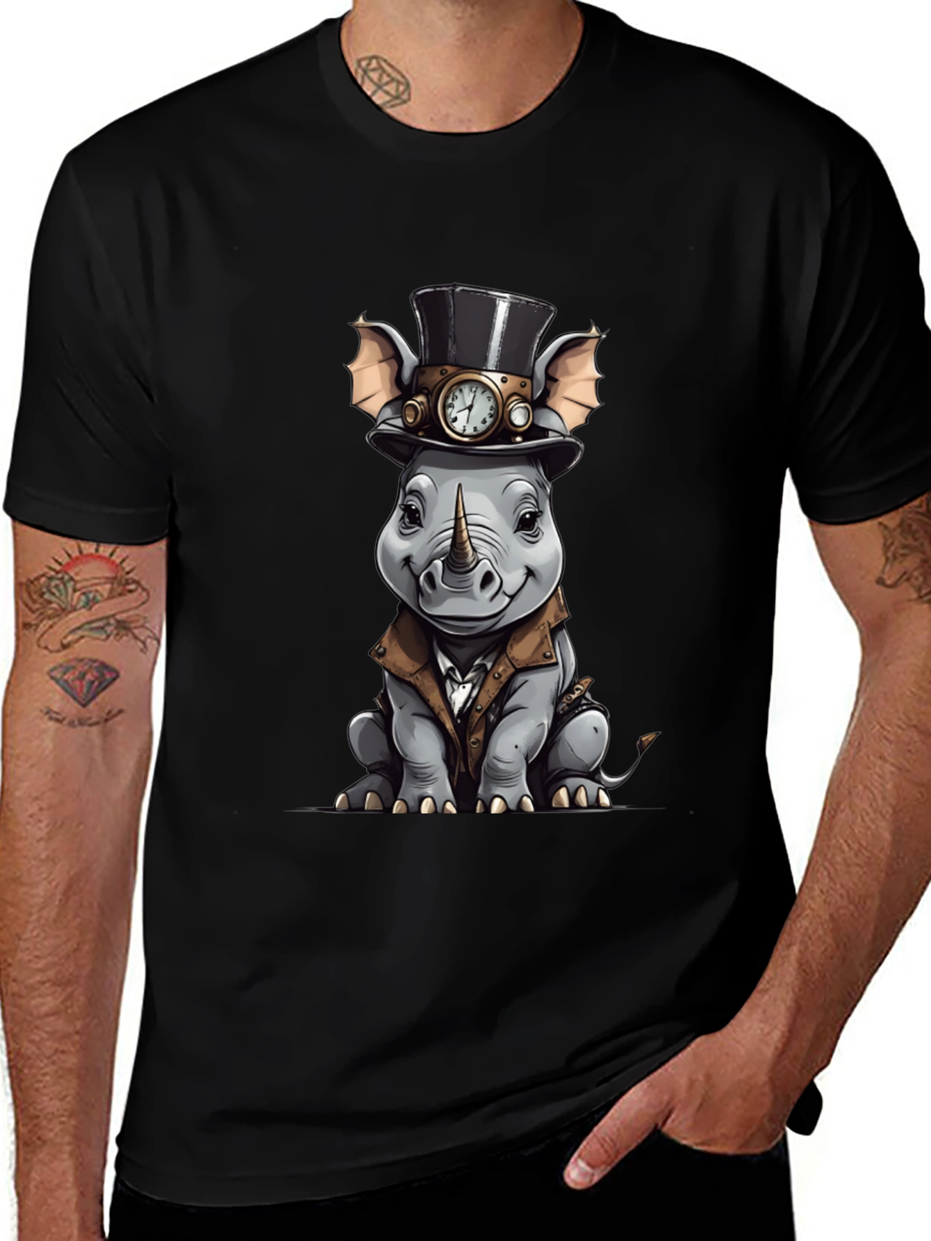Variant 3 of Steampunk Rhino Graphic Tee - Whimsical Animal Design