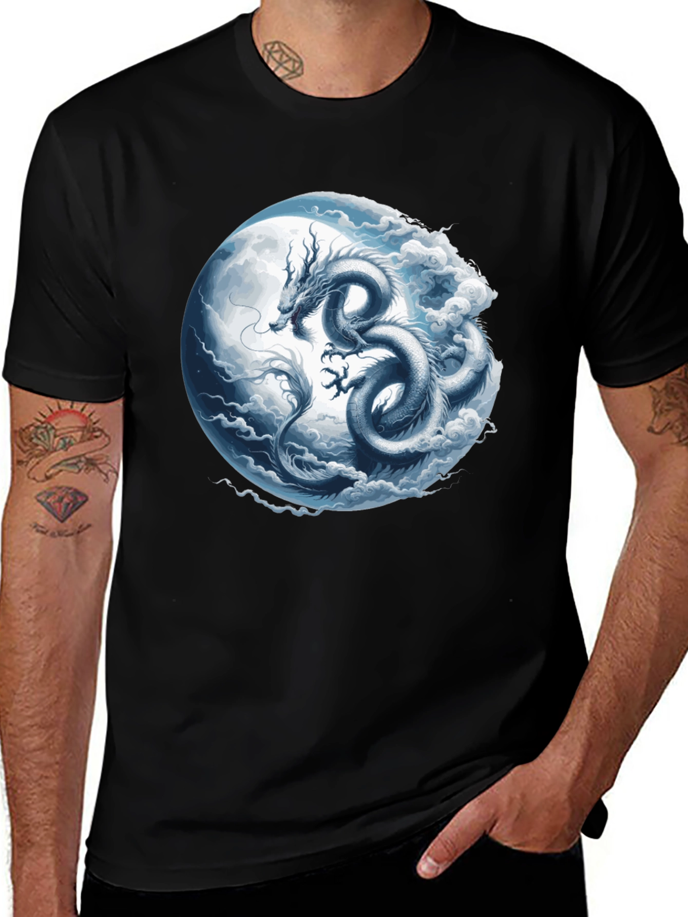 Variant 11 of Dragon Moon Graphic T-Shirt - Men's Black Tee