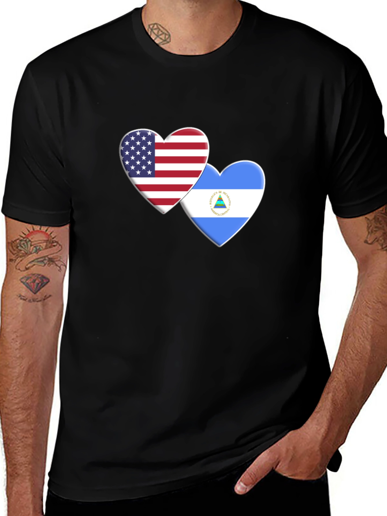 Variant 28 of USA Nicaragua Flags Heart T-Shirt