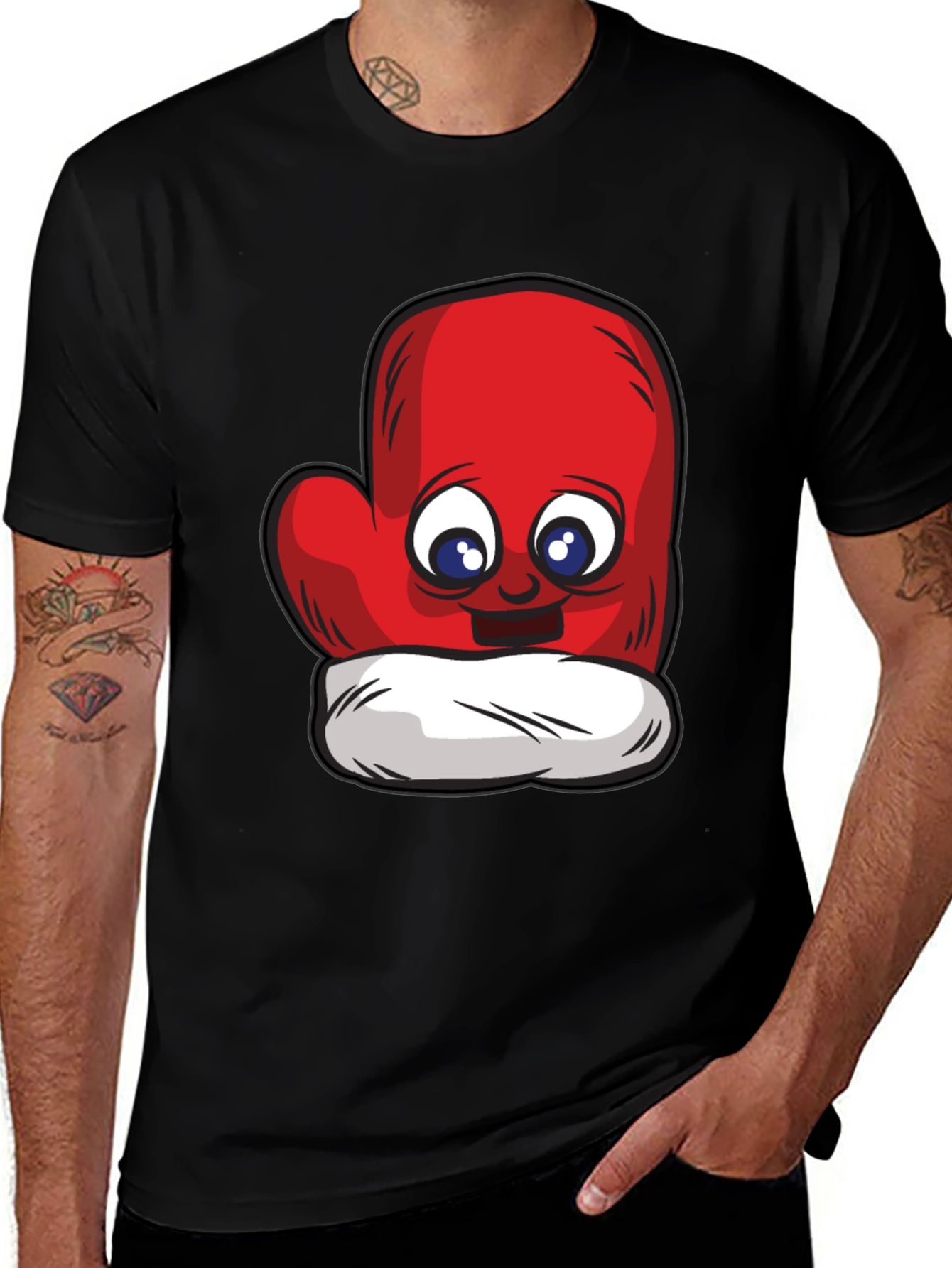 Variant 19 of Cute Mitten Cartoon Graphic Black T-Shirt
