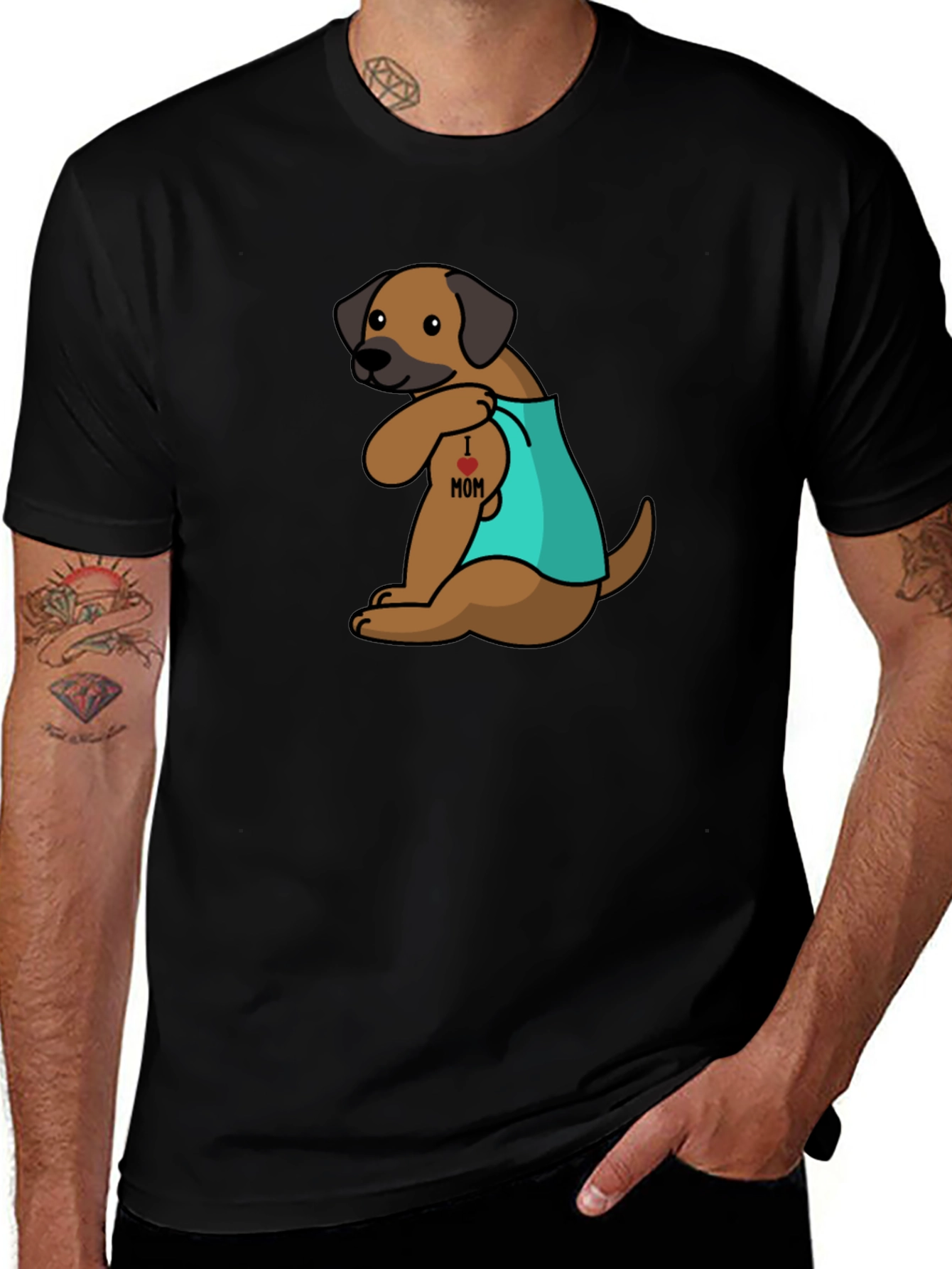 Variant 28 of Dog "I Heart Mom" Tattoo Graphic Tee