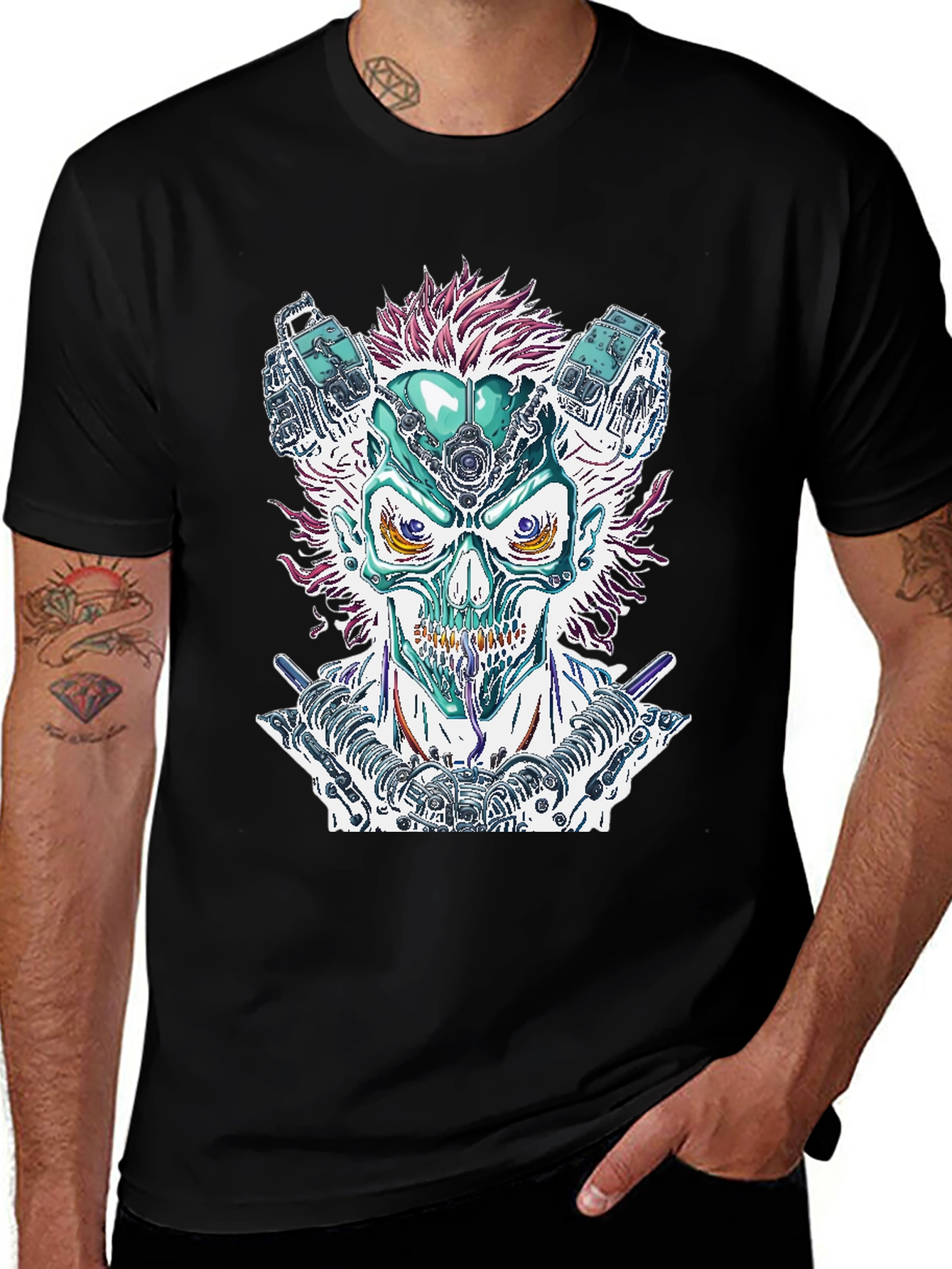 Variant 12 of Cyberpunk Skull Graphic Tee - Bold Sci-Fi Fashion