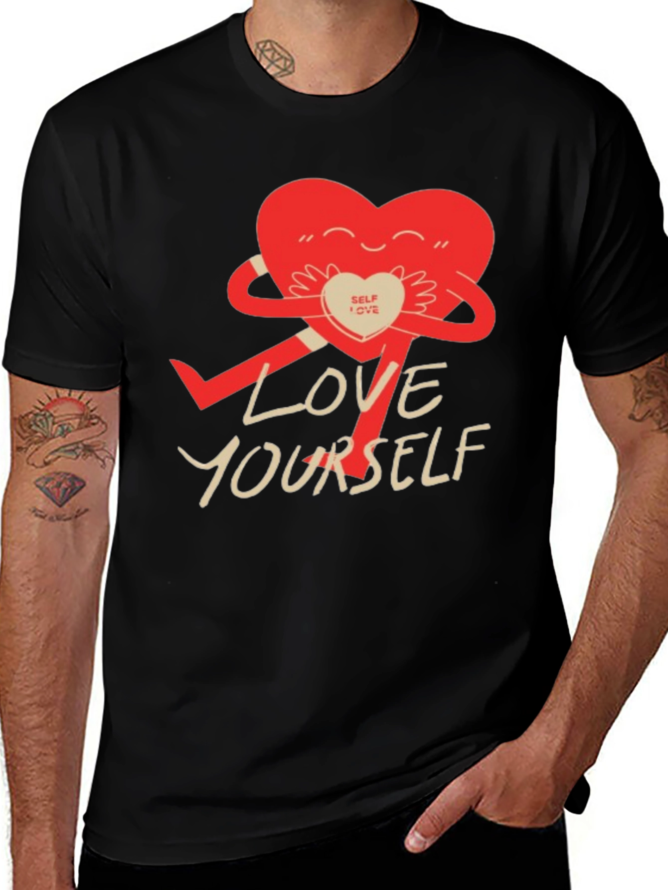 Variant 16 of Love Yourself Graphic Tee - Cute Heart Hug T-Shirt