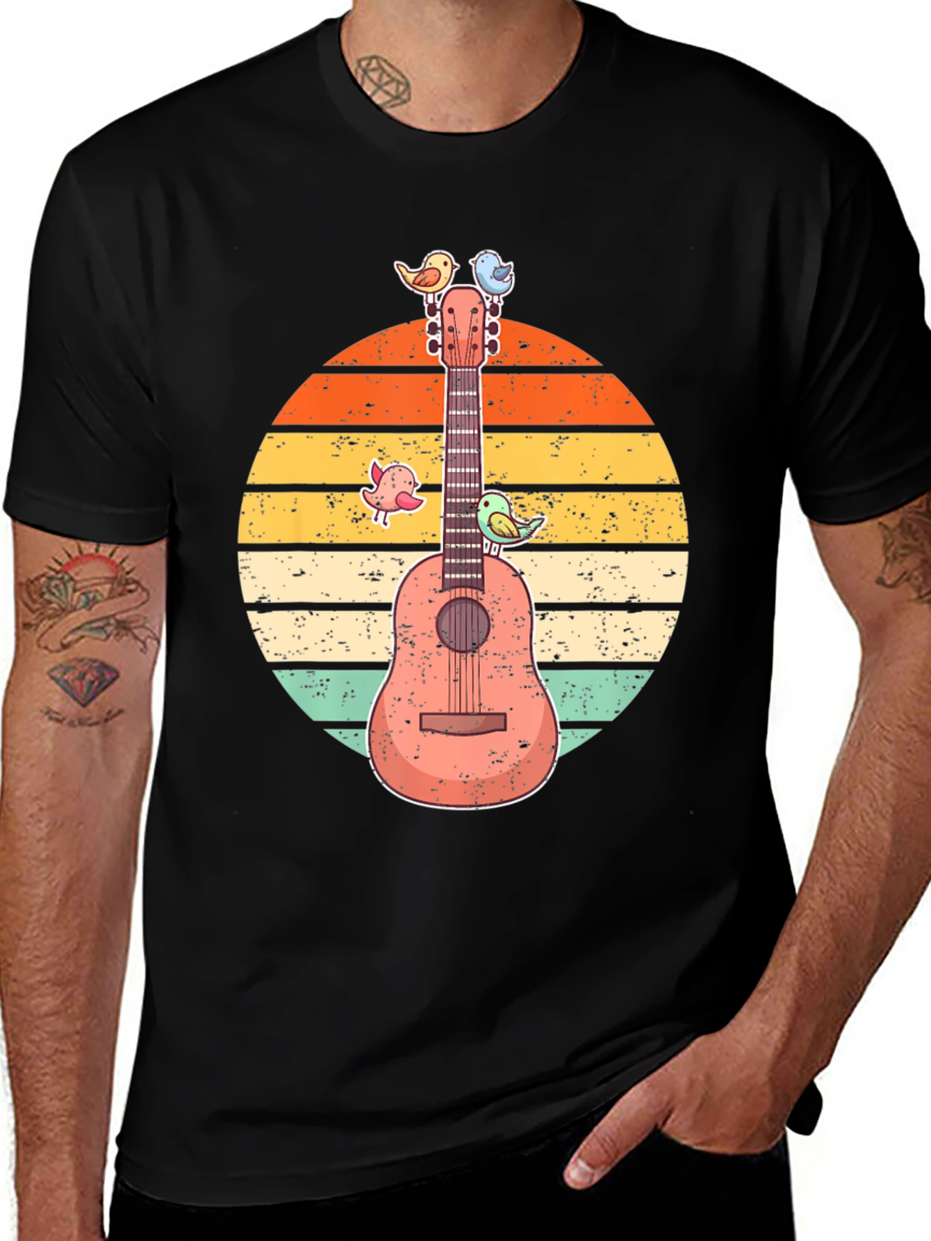 Variant 4 of Retro Guitar & Birds Graphic Tee