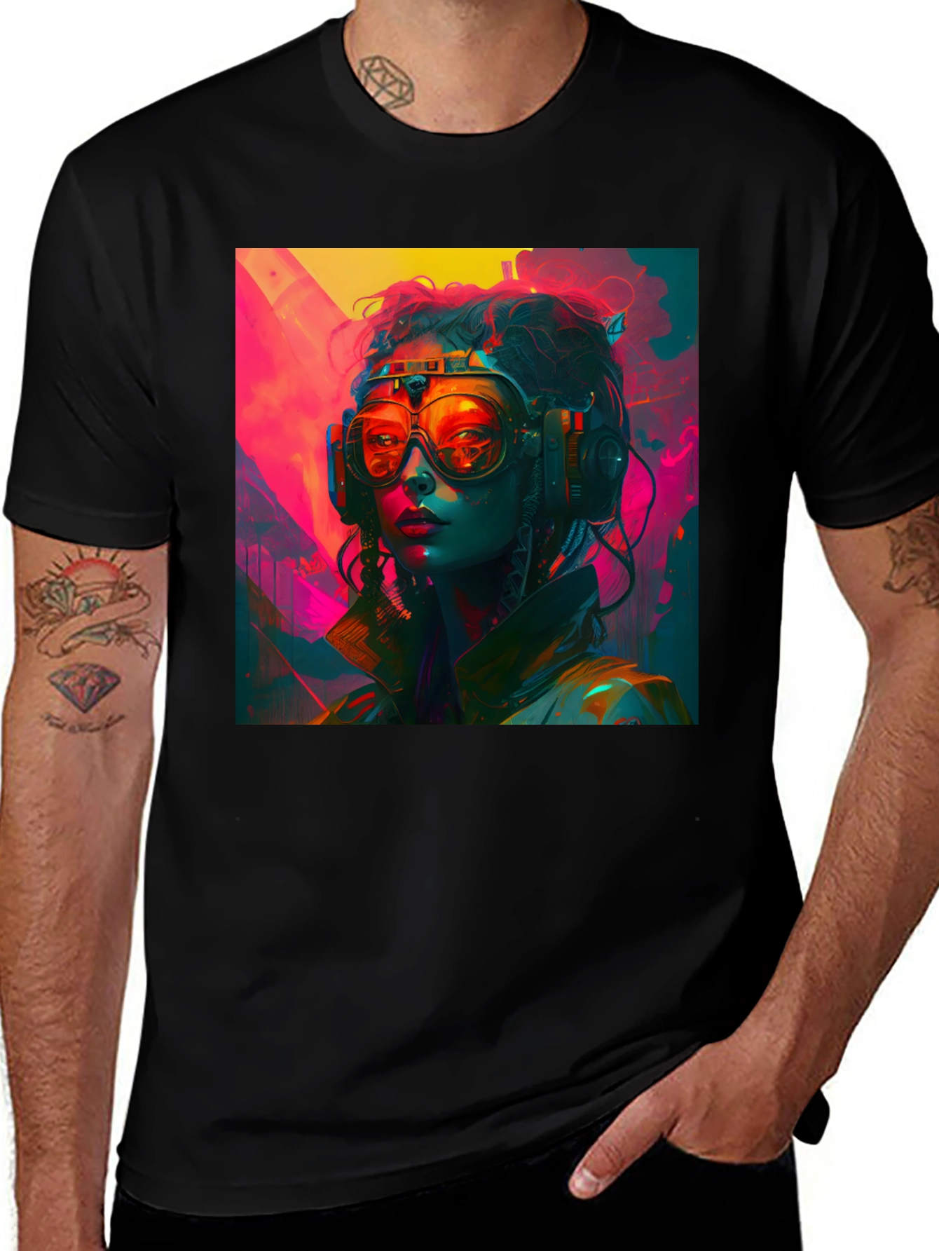 Variant 24 of Cyberpunk Woman Black T-Shirt