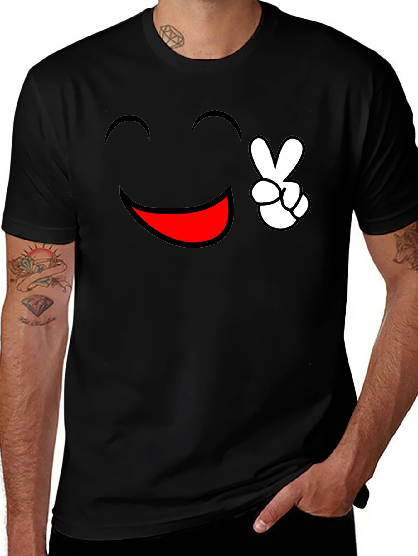 Variant 7 of Peace and Happiness Graphic Tee - Black