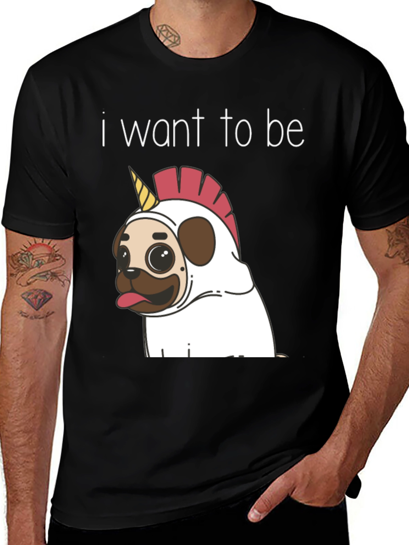 Variant 11 of Funny Pug Unicorn T-Shirt - I Want To Be