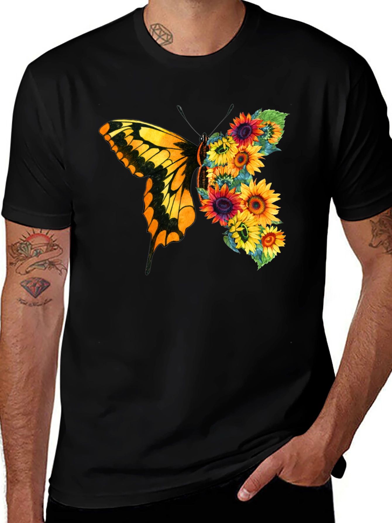 Variant 30 of Butterfly Sunflower Graphic Tee - Black