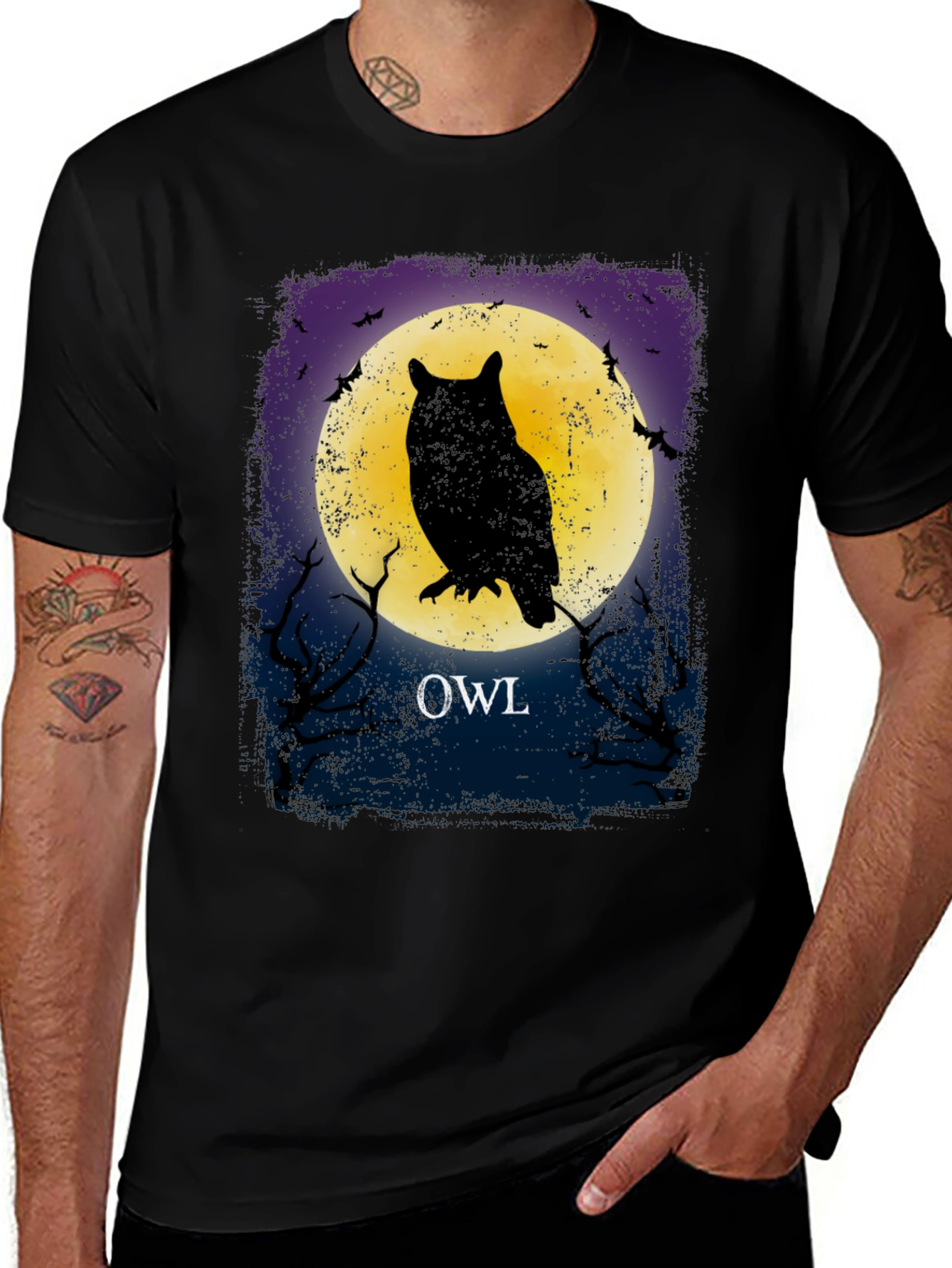 Variant 26 of Owl Silhouette Moon Graphic Tee - Unisex Black T-Shirt