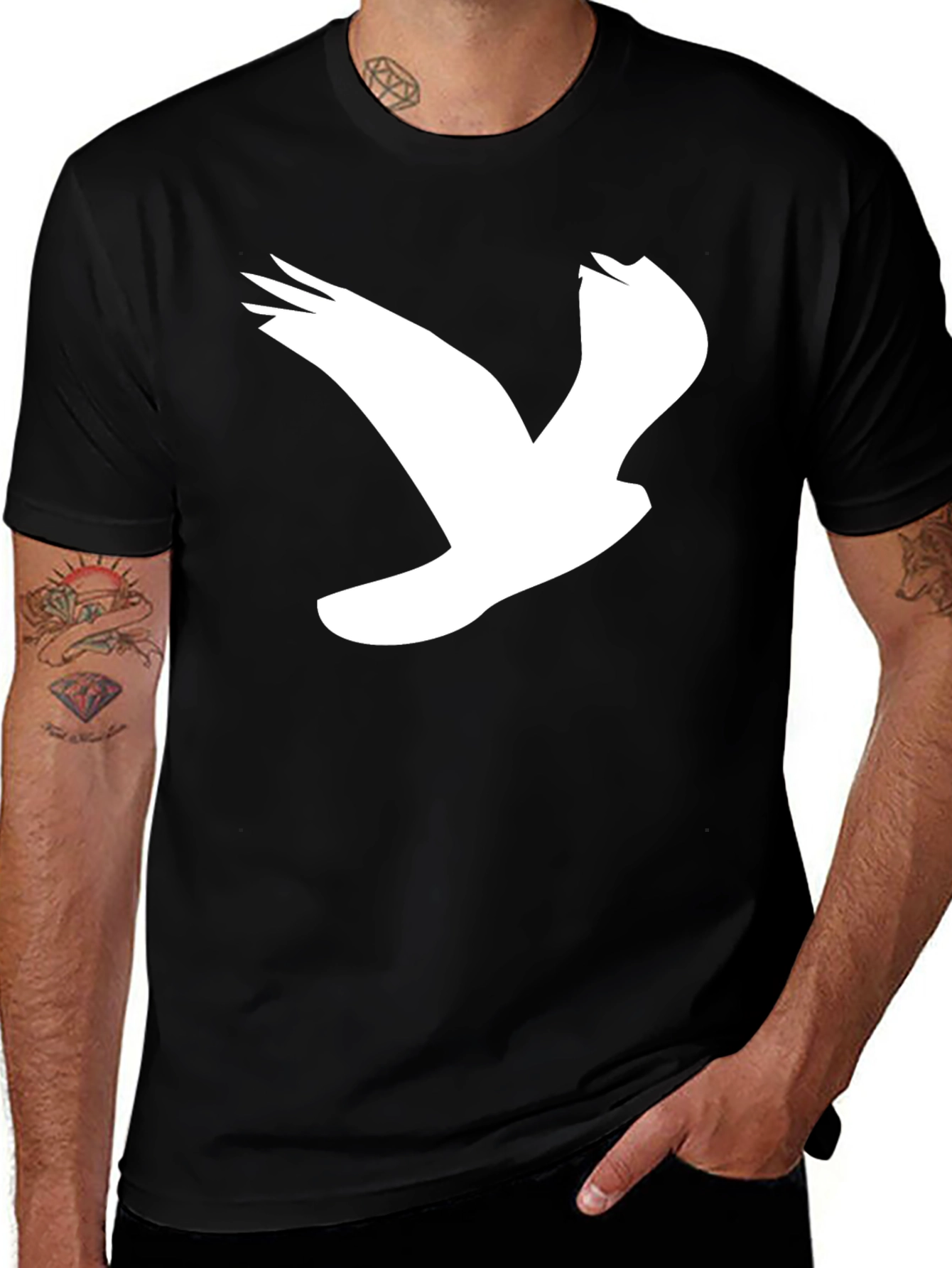 Variant 24 of Black T-Shirt with White Bird Graphic