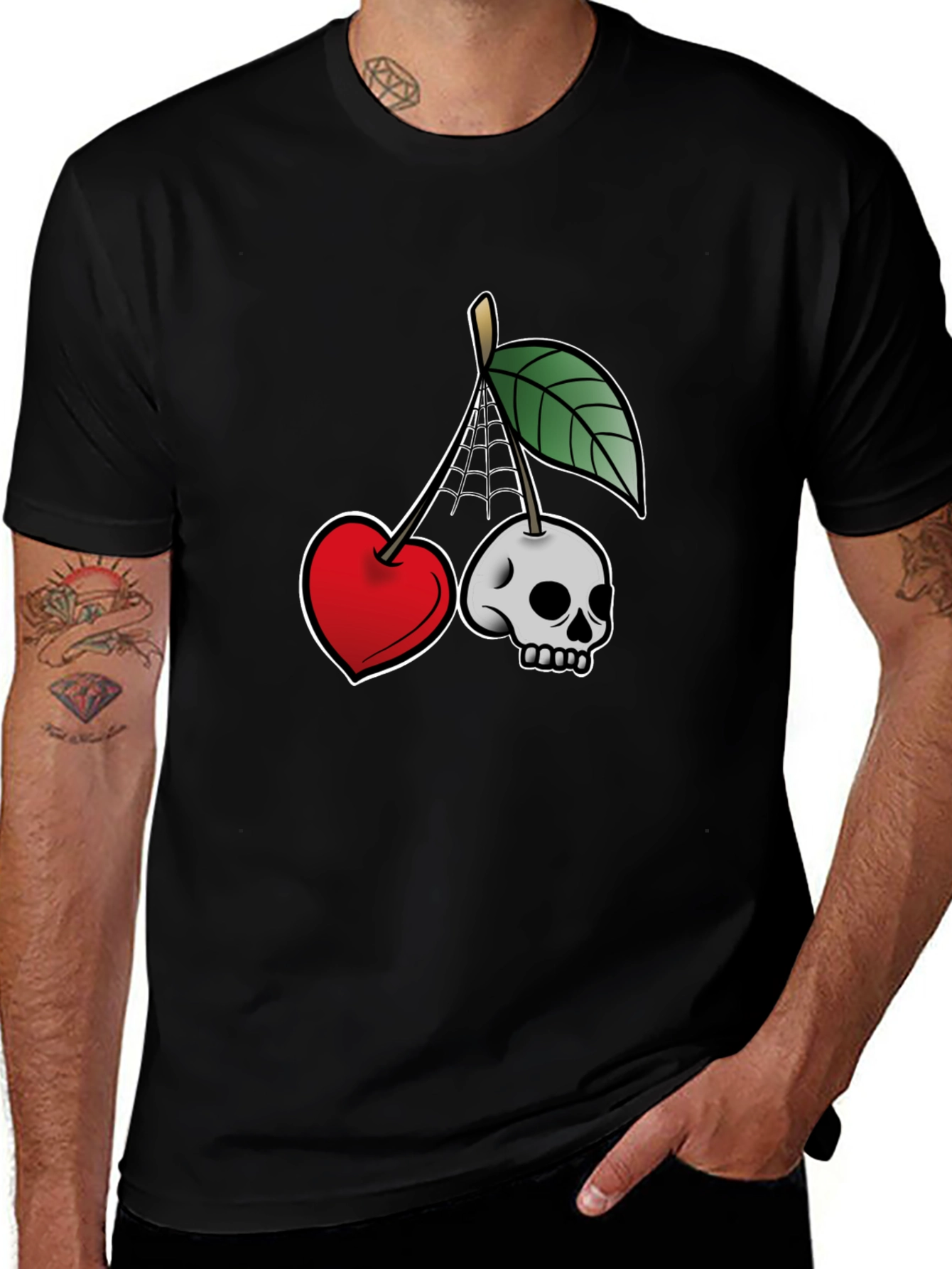 Variant 25 of Skull & Heart Cherry Graphic T-Shirt - Black
