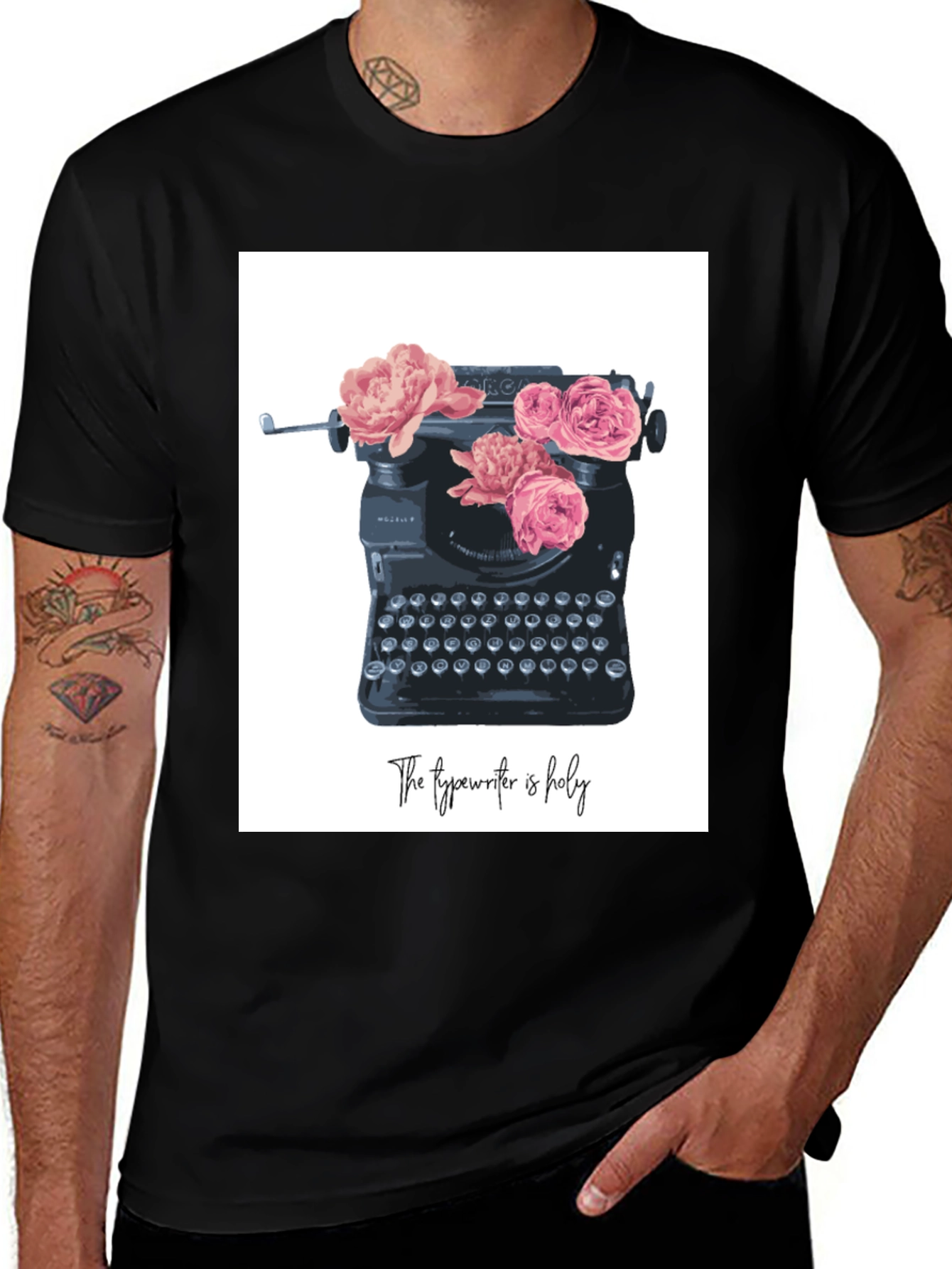 Variant 3 of Vintage Typewriter Floral T-Shirt - Writer's Holy Tool Tee