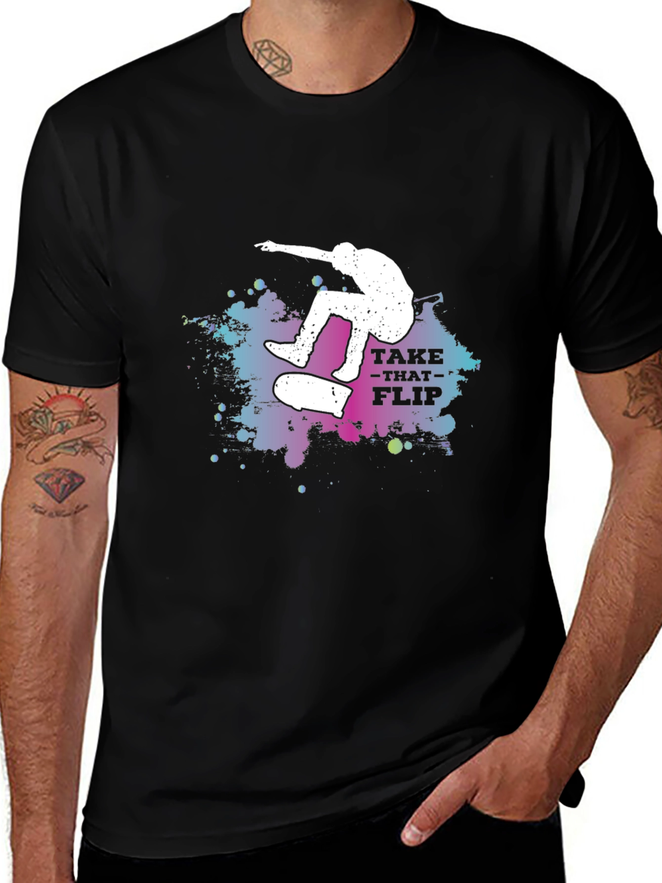 Variant 24 of Take That Flip Graphic Tee - Black Skateboarder T-Shirt