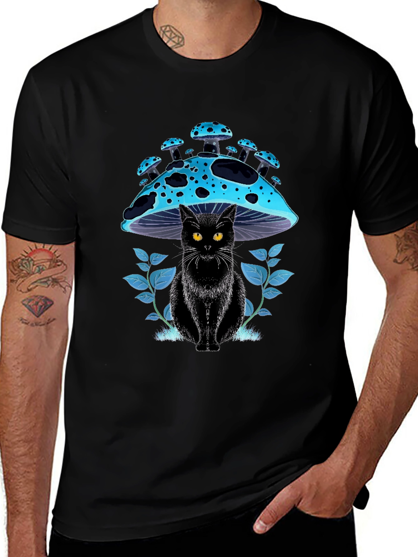 Variant 11 of Black Cat Mushroom T-Shirt - Unique Graphic Tee