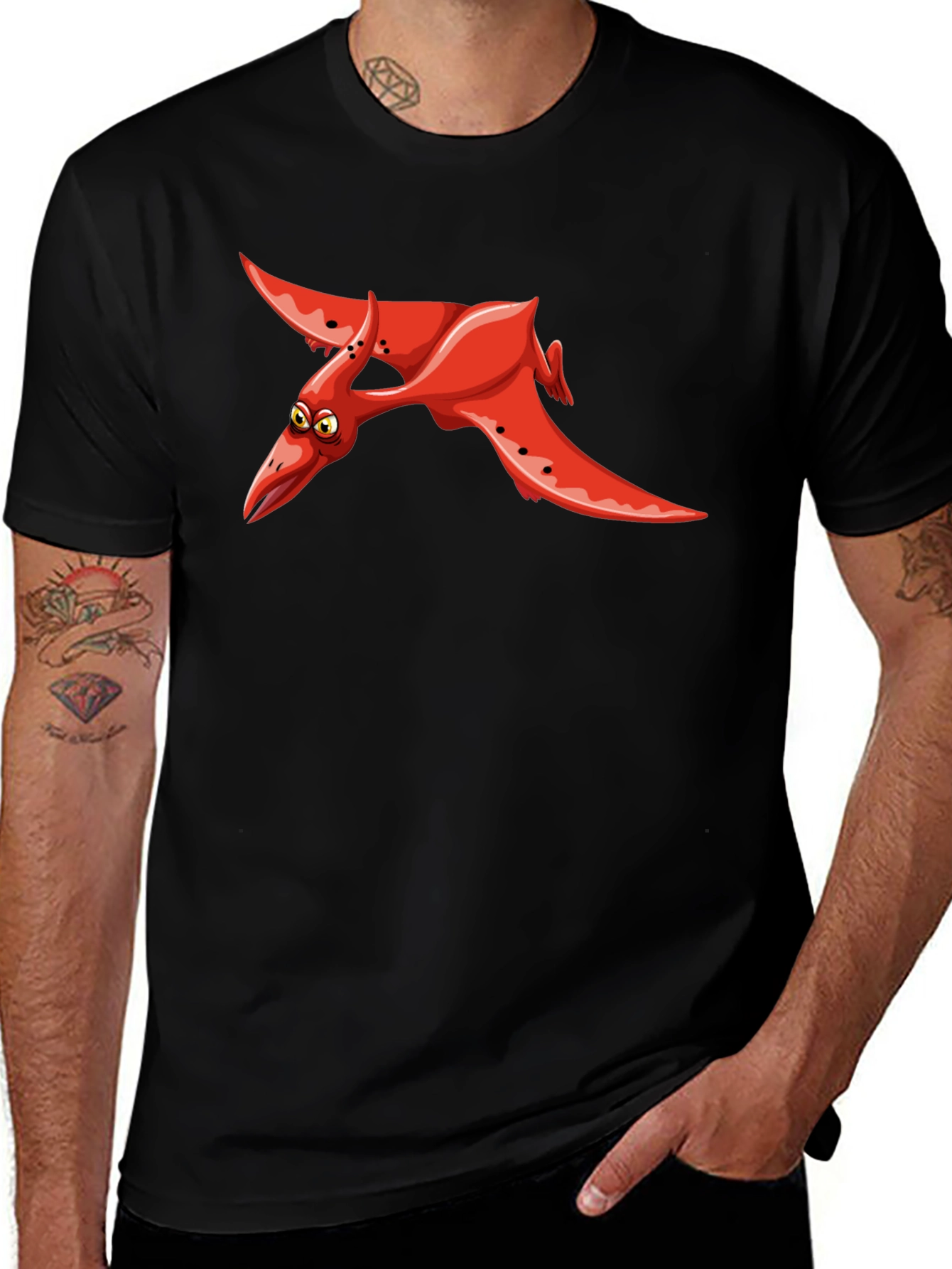 Variant 3 of Red Pterodactyl Graphic Black T-Shirt