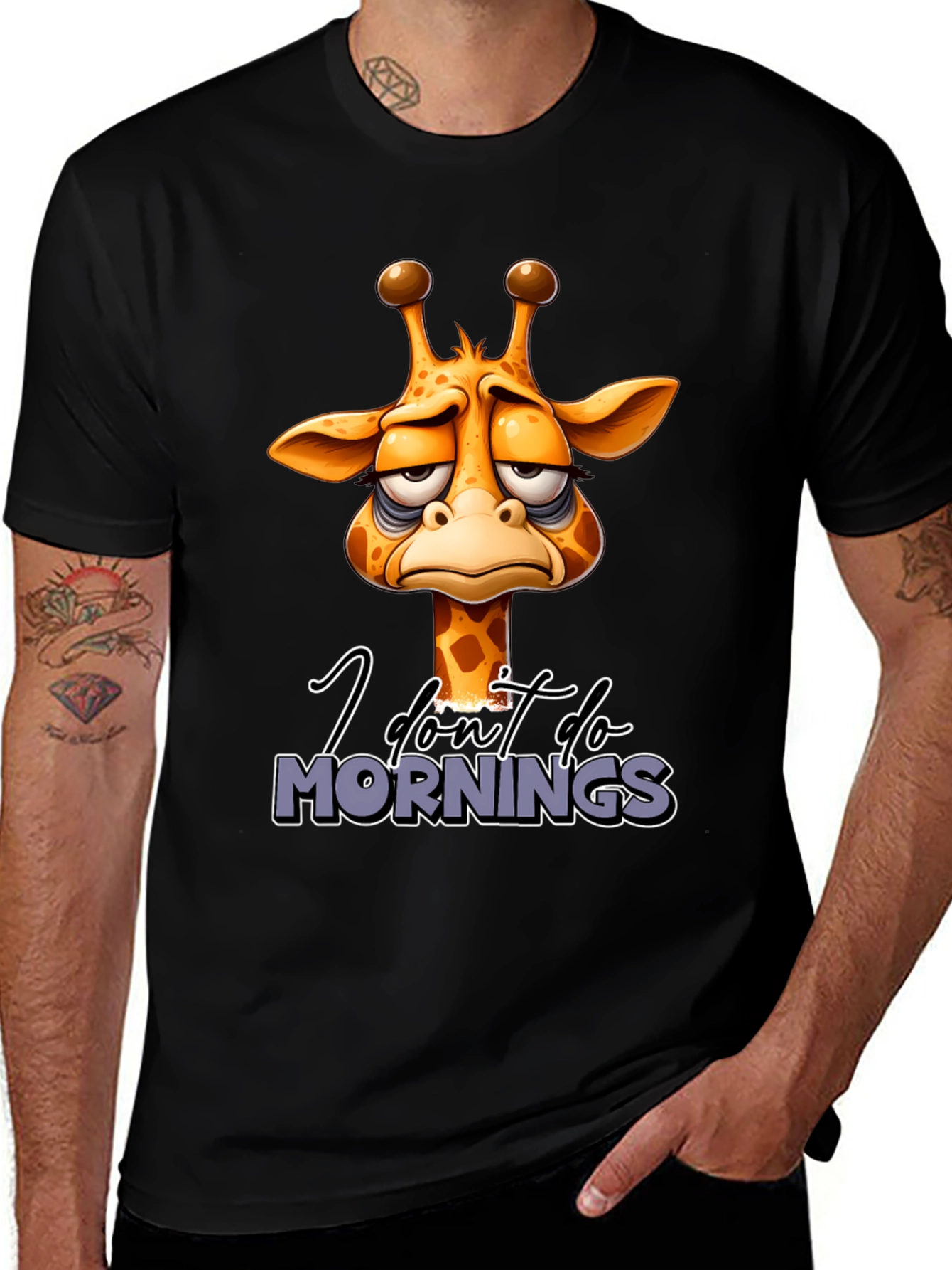 Variant 6 of Funny Giraffe 'I Don't Do Mornings' Graphic T-Shirt