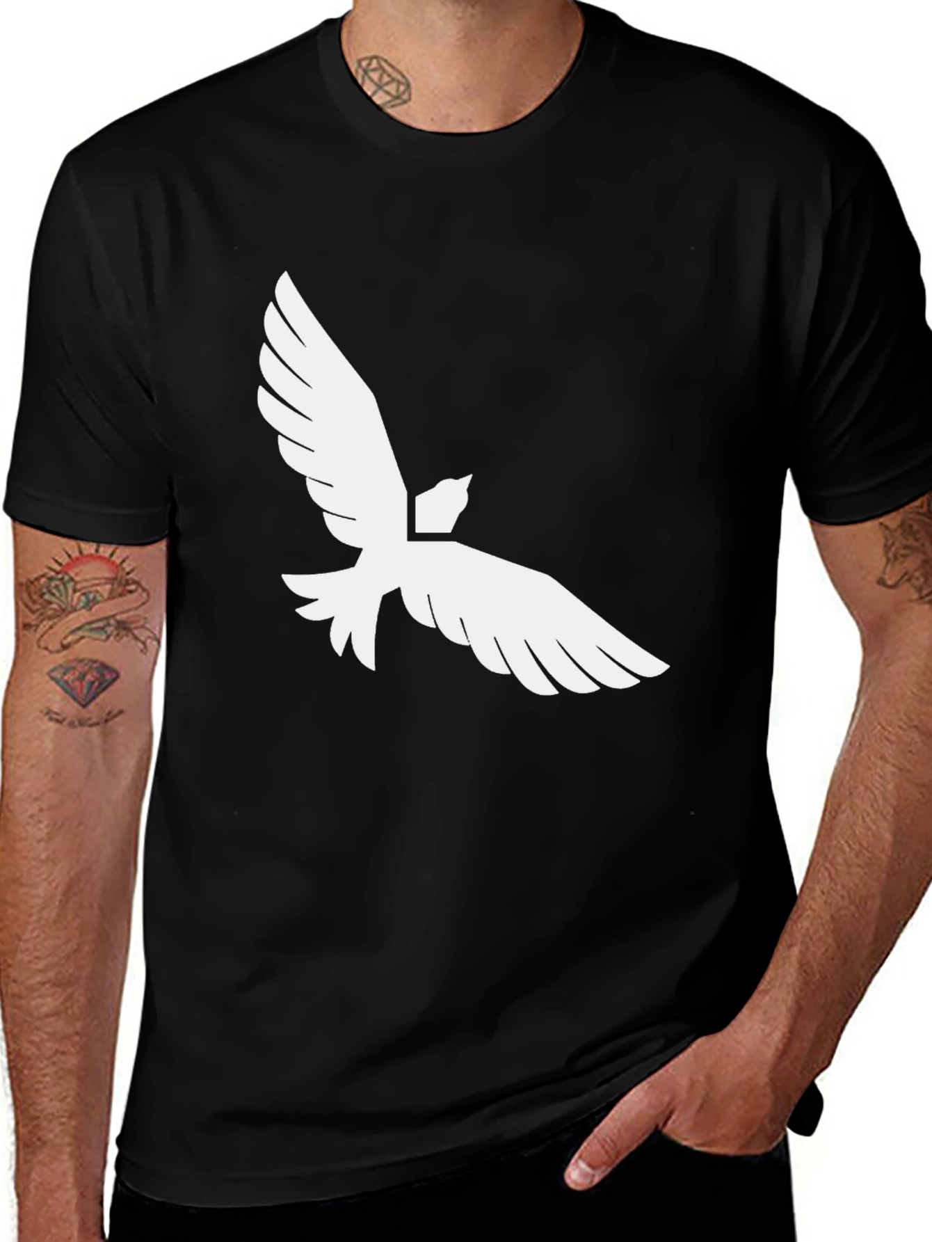 Variant 28 of Black T-Shirt with White Dove Graphic