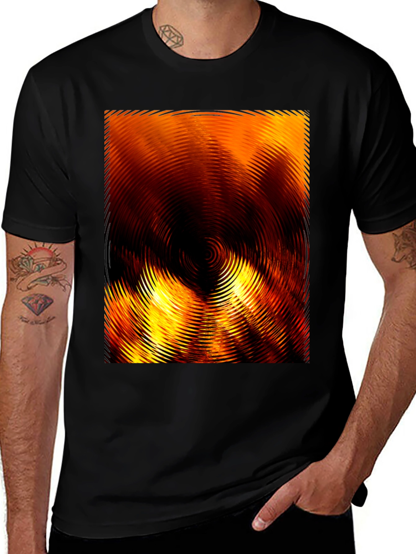 Black Fiery Abstract Ripple Print Black T-Shirt main image