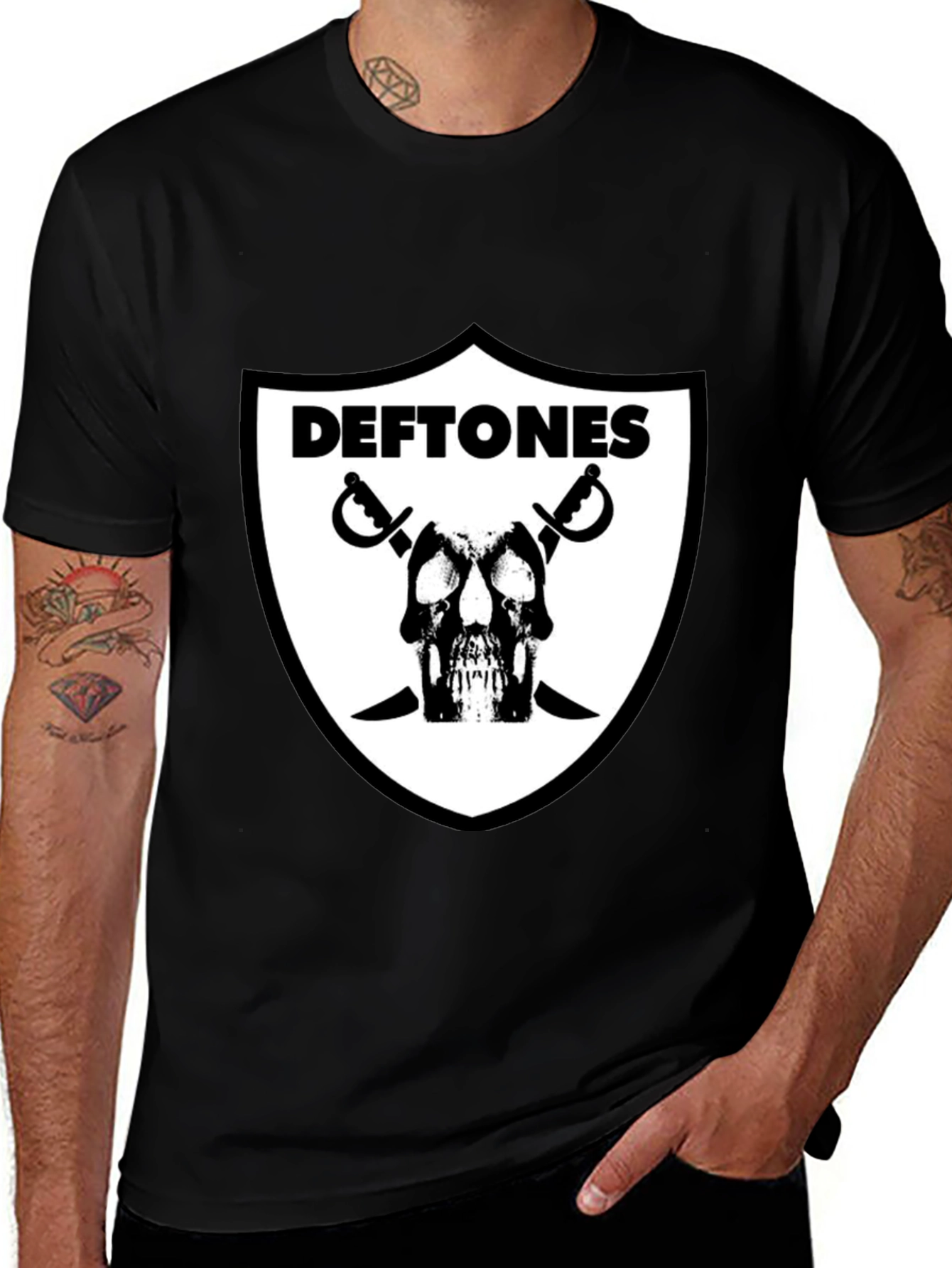 Deftones Skull Swords Graphic Black T-Shirt