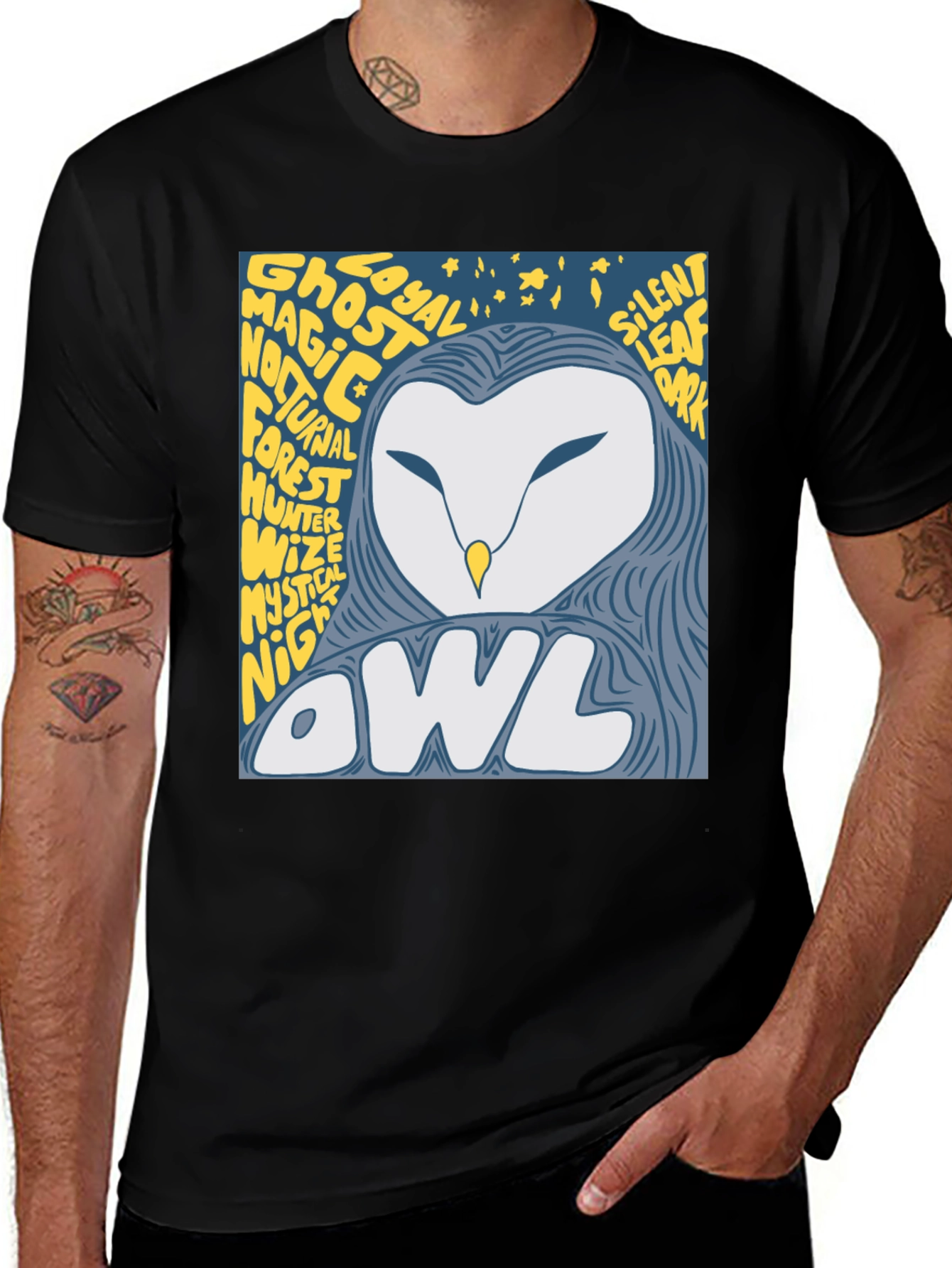 Variant 9 of Owl Graphic Print Black T-Shirt
