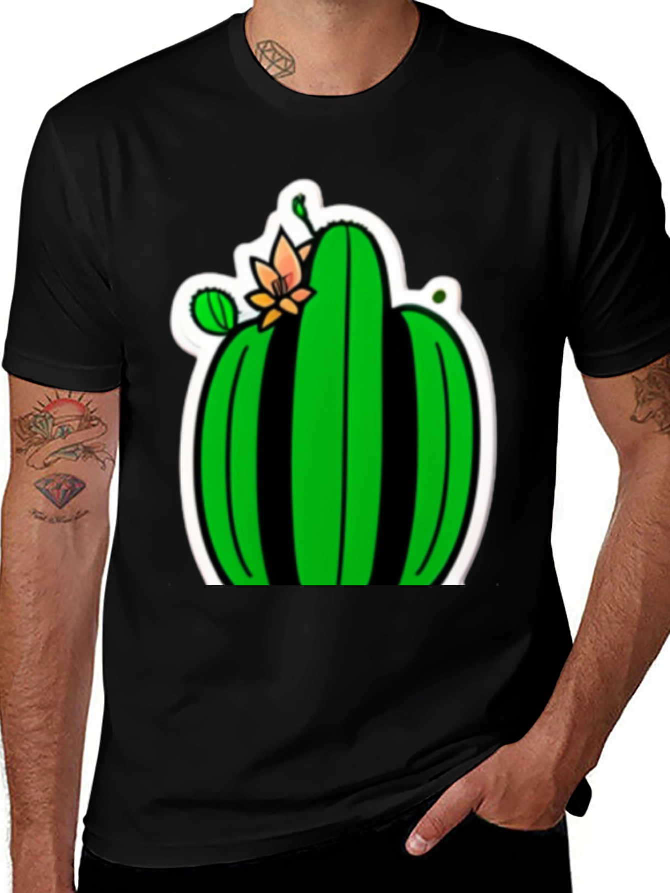 Variant 17 of Cactus Flower Graphic Tee - Black Cotton T-Shirt