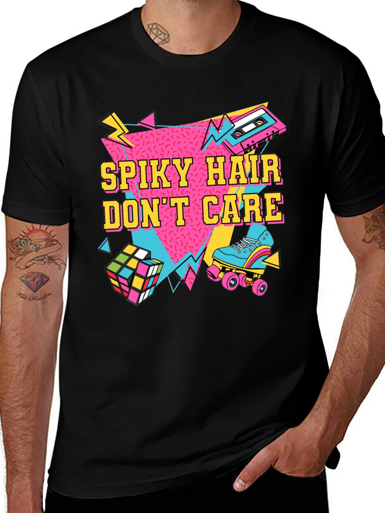 Variant 5 of Spiky Hair Don't Care Retro 80s T-Shirt
