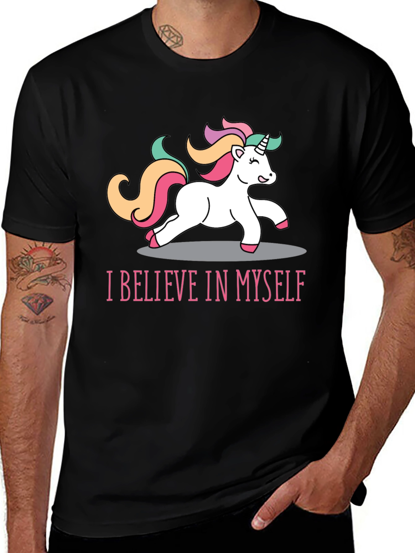 Variant 6 of Unicorn Believe T-Shirt - Black Crew Neck Tee