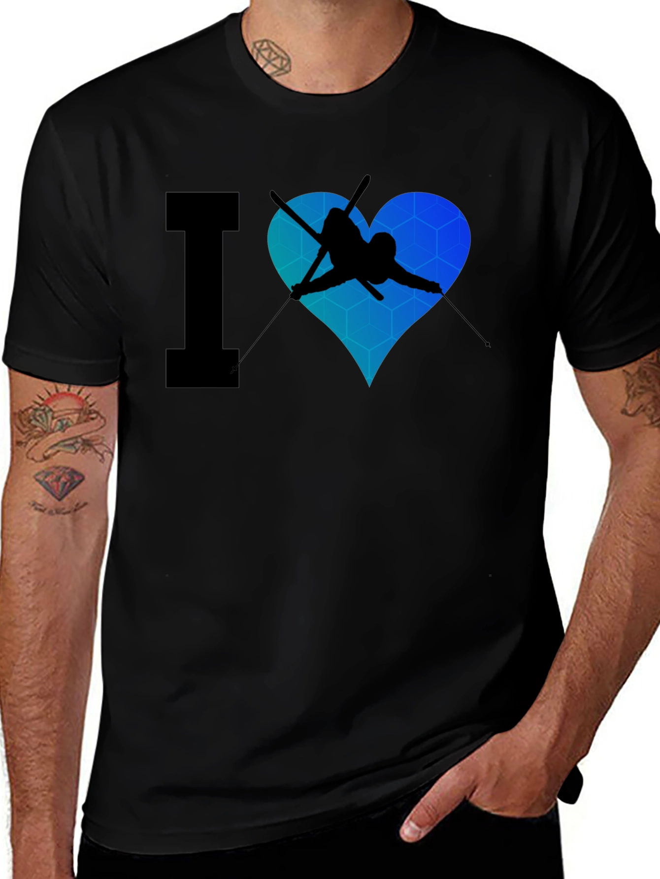 Black I Heart Skiing Black T-Shirt main image