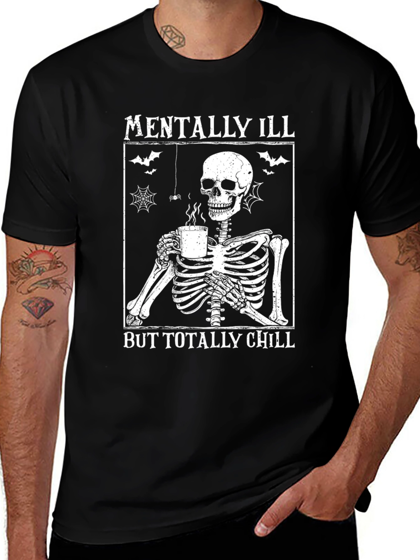 Variant 12 of Mentally Ill But Totally Chill Skeleton Graphic T-Shirt