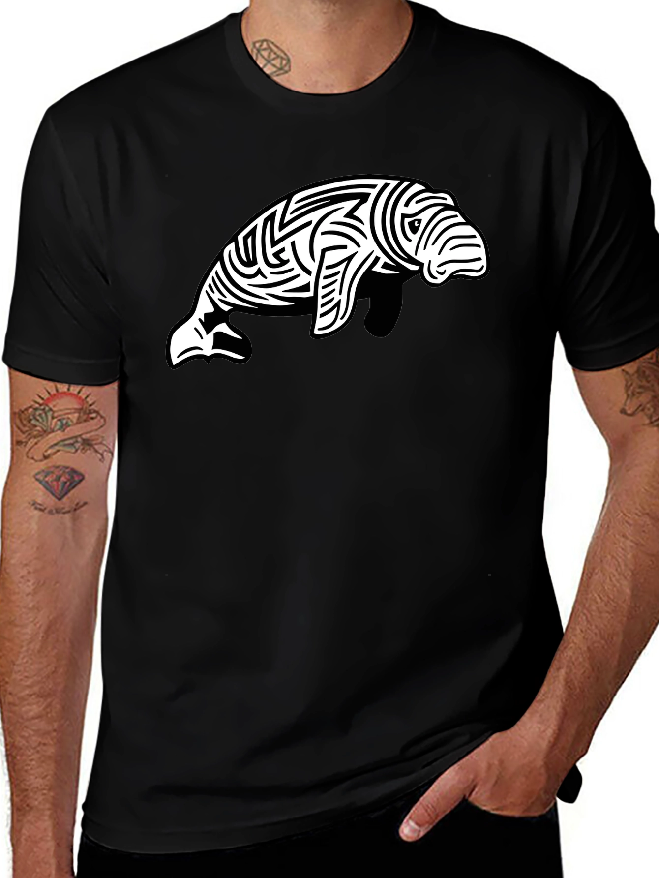 Variant 8 of Manatee Tribal Art Black T-Shirt
