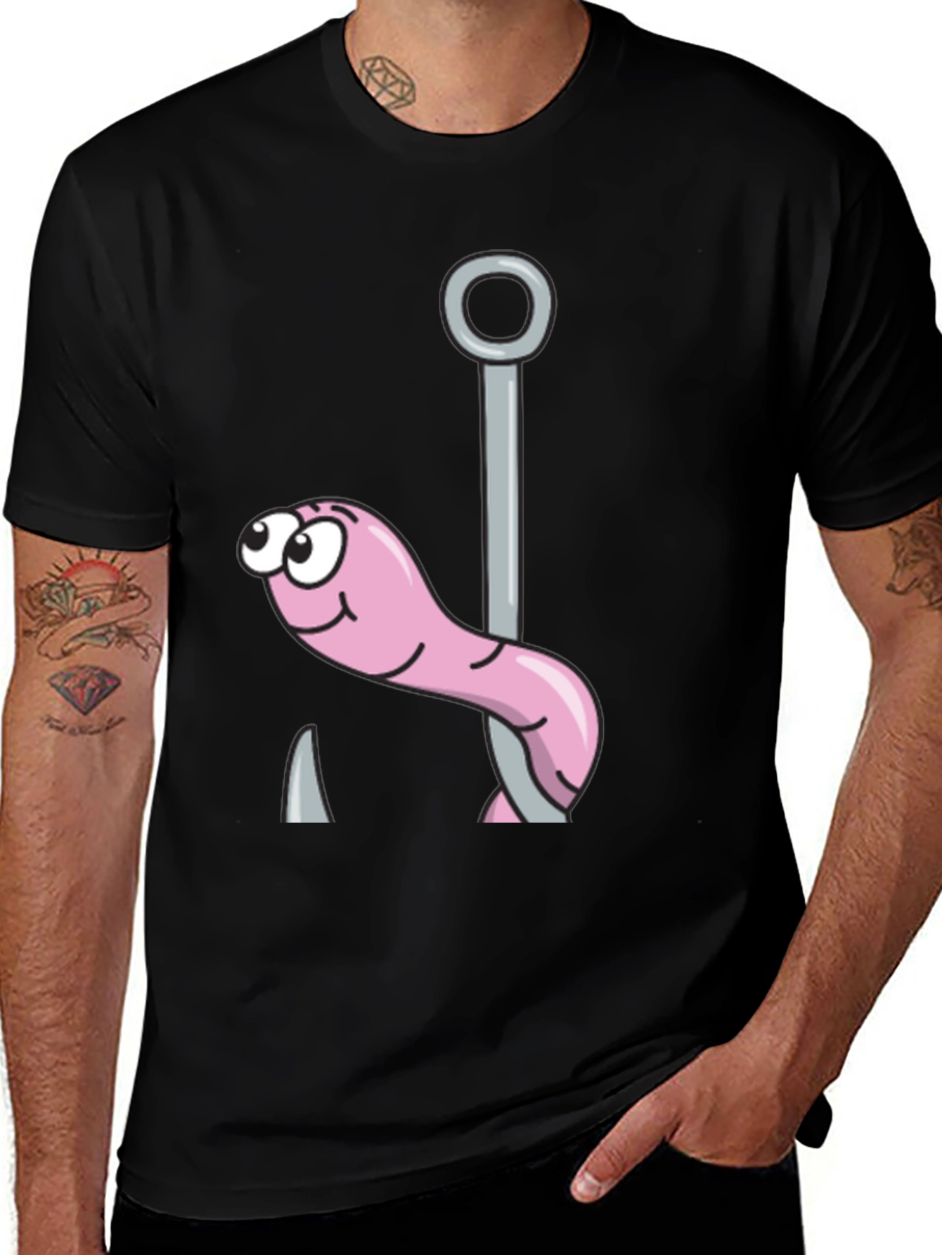 Variant 5 of Funny Worm on Hook Black T-Shirt