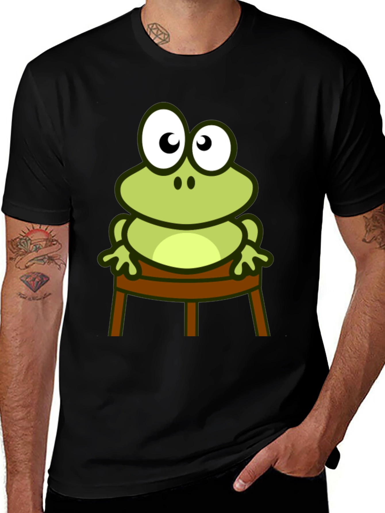 Variant 24 of Frog on Chair Graphic Tee - Black Cotton T-Shirt