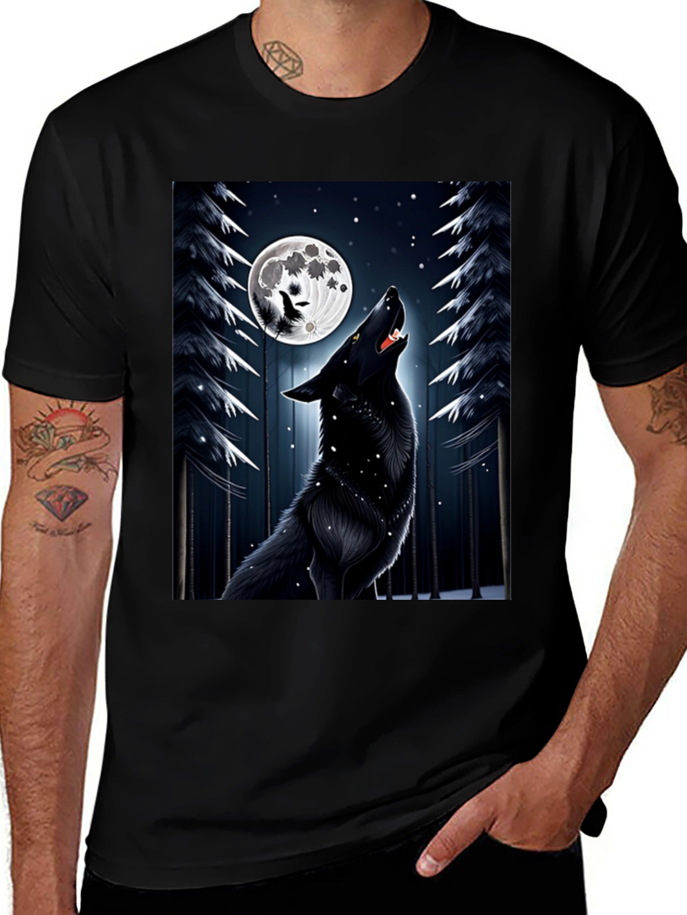 Variant 3 of Wolf Howling at Moon Graphic T-Shirt