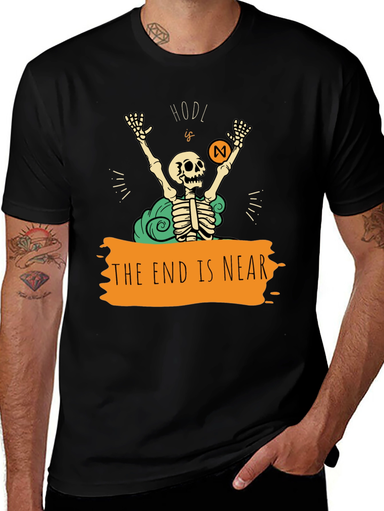 Variant 10 of HODL Crypto Skeleton T-Shirt - The End is Near!