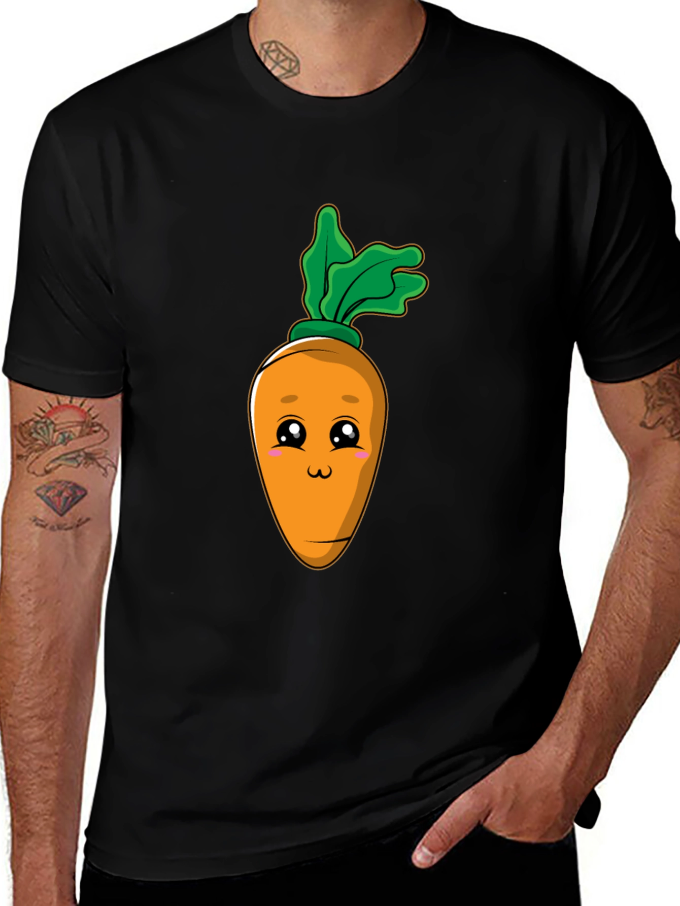 Variant 12 of Cute Carrot Graphic Tee - Black Cotton Blend T-Shirt