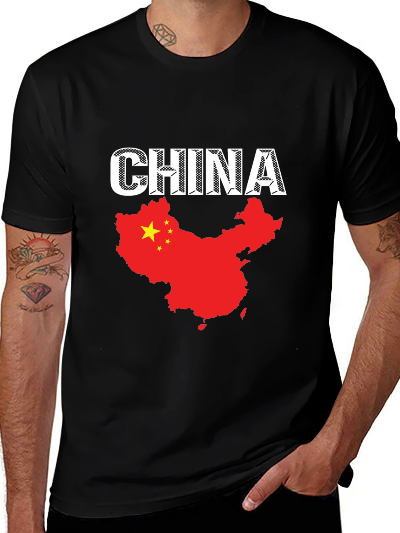 China Flag T-Shirt - Black Cotton Tee