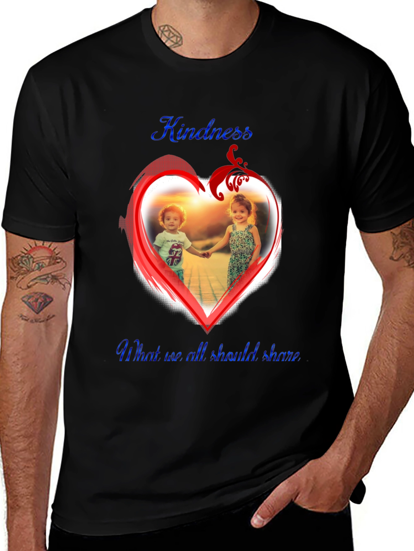 Variant 4 of Kindness Share Black T-Shirt With Heart Graphic