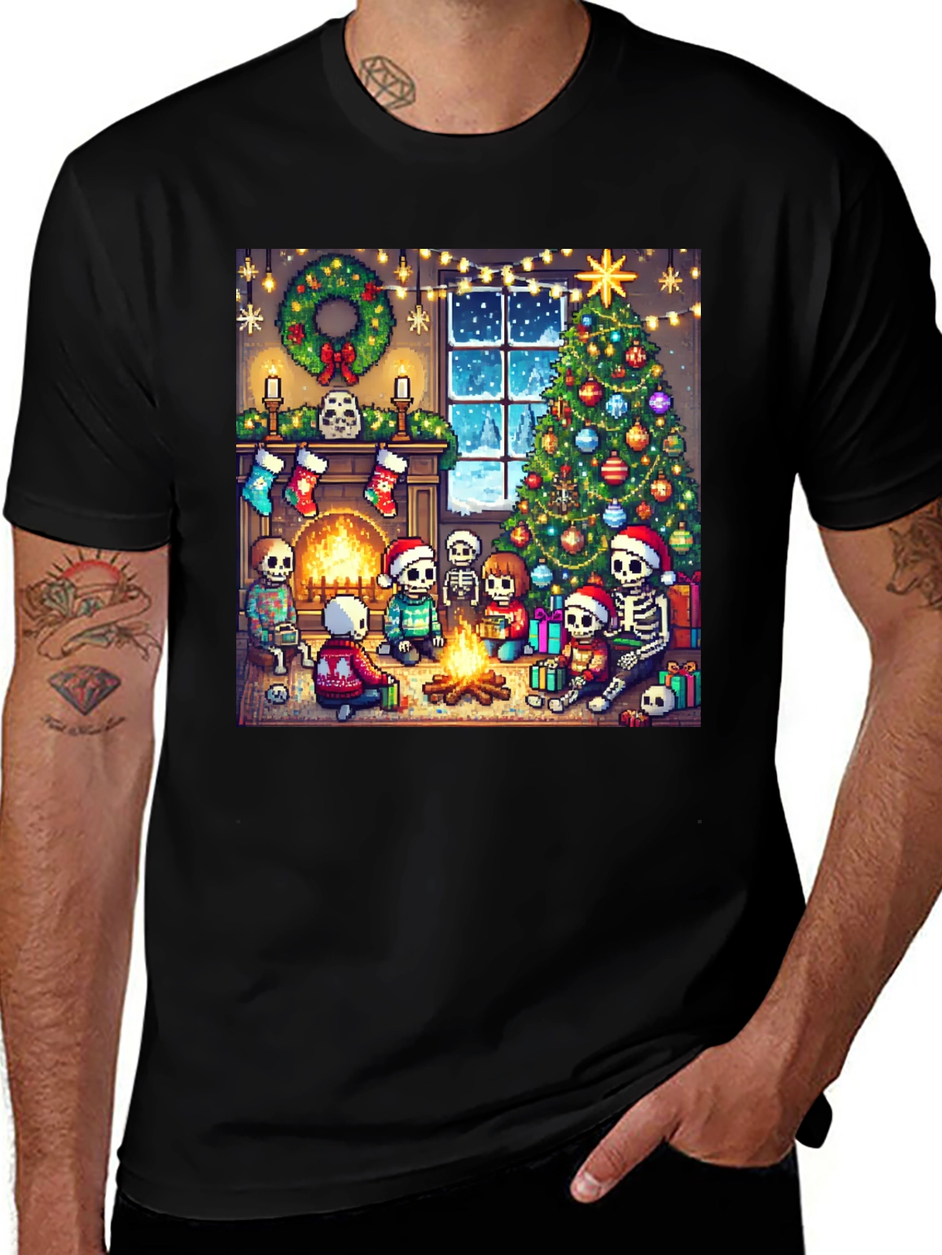 Variant 27 of Christmas Skeleton Pixel Art T-Shirt