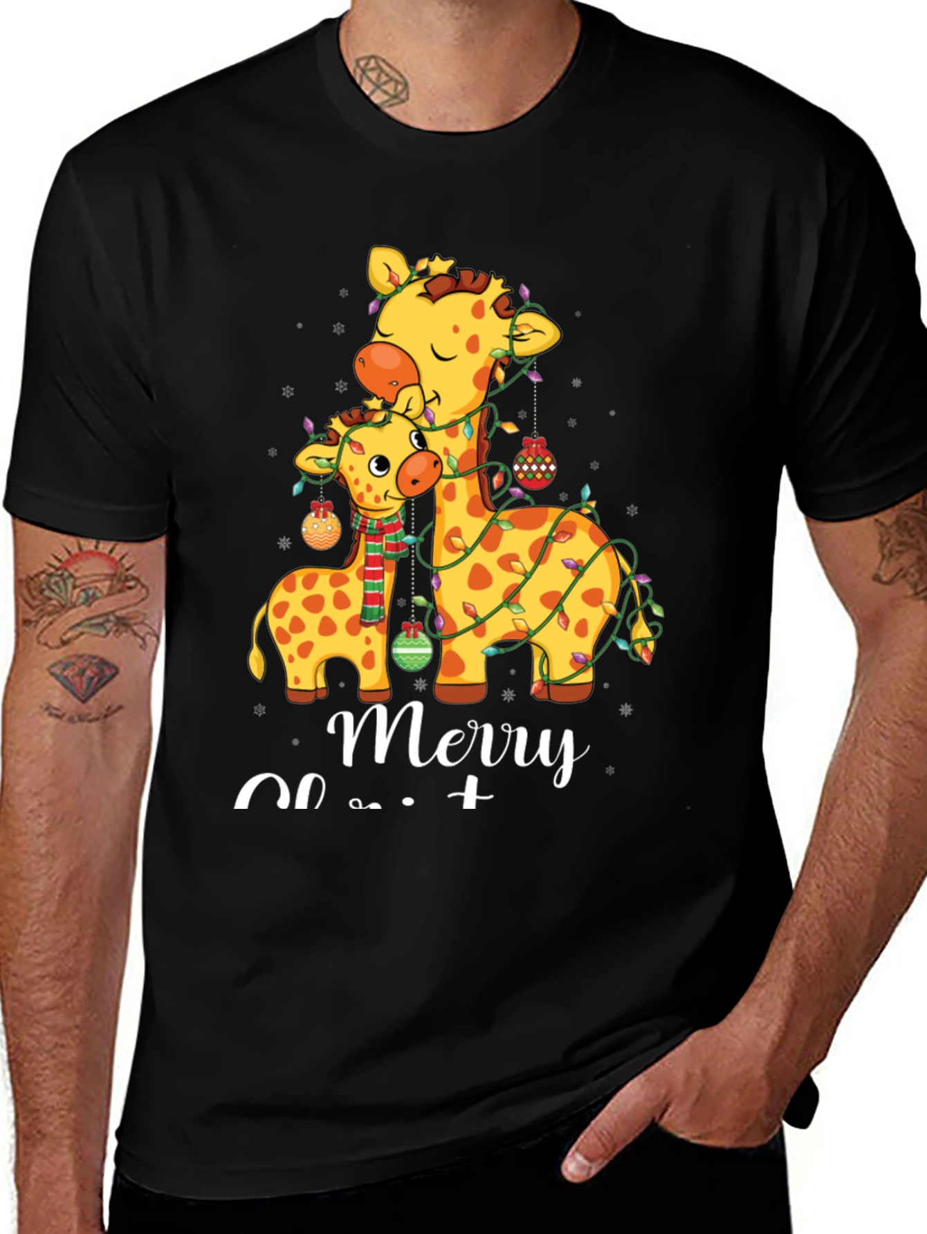 Festive Giraffe Merry Christmas T-Shirt