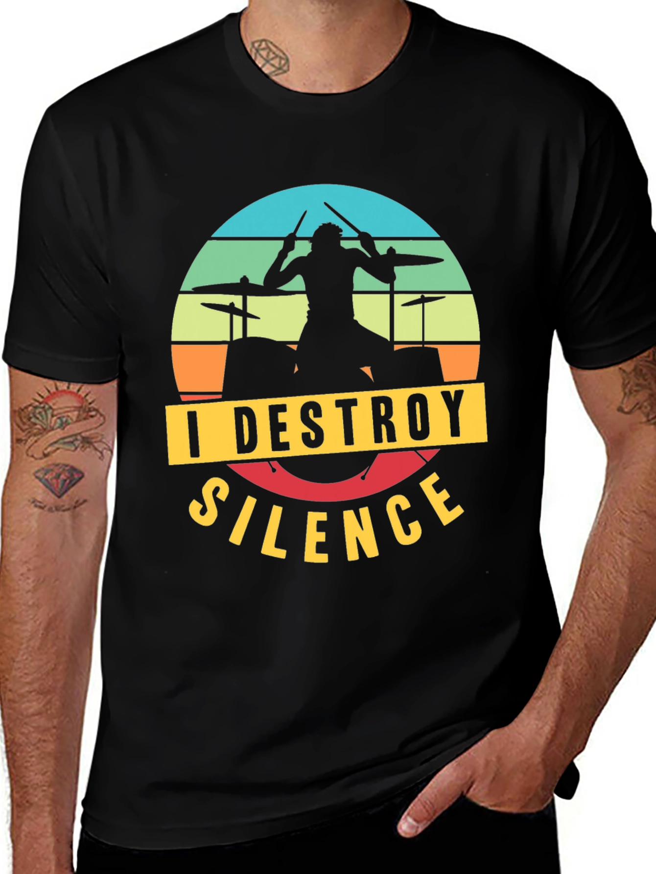 Variant 23 of I Destroy Silence Drummer T-Shirt