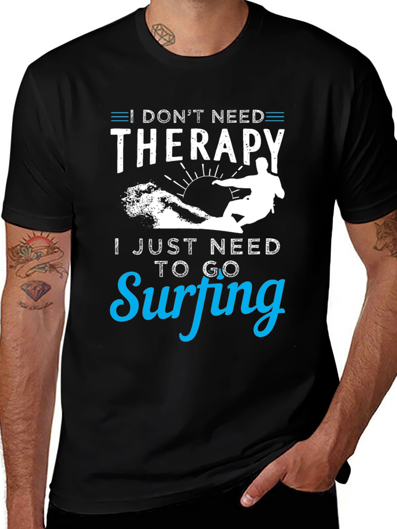 Variant 16 of Surfing Therapy T-Shirt - Black Cotton Tee
