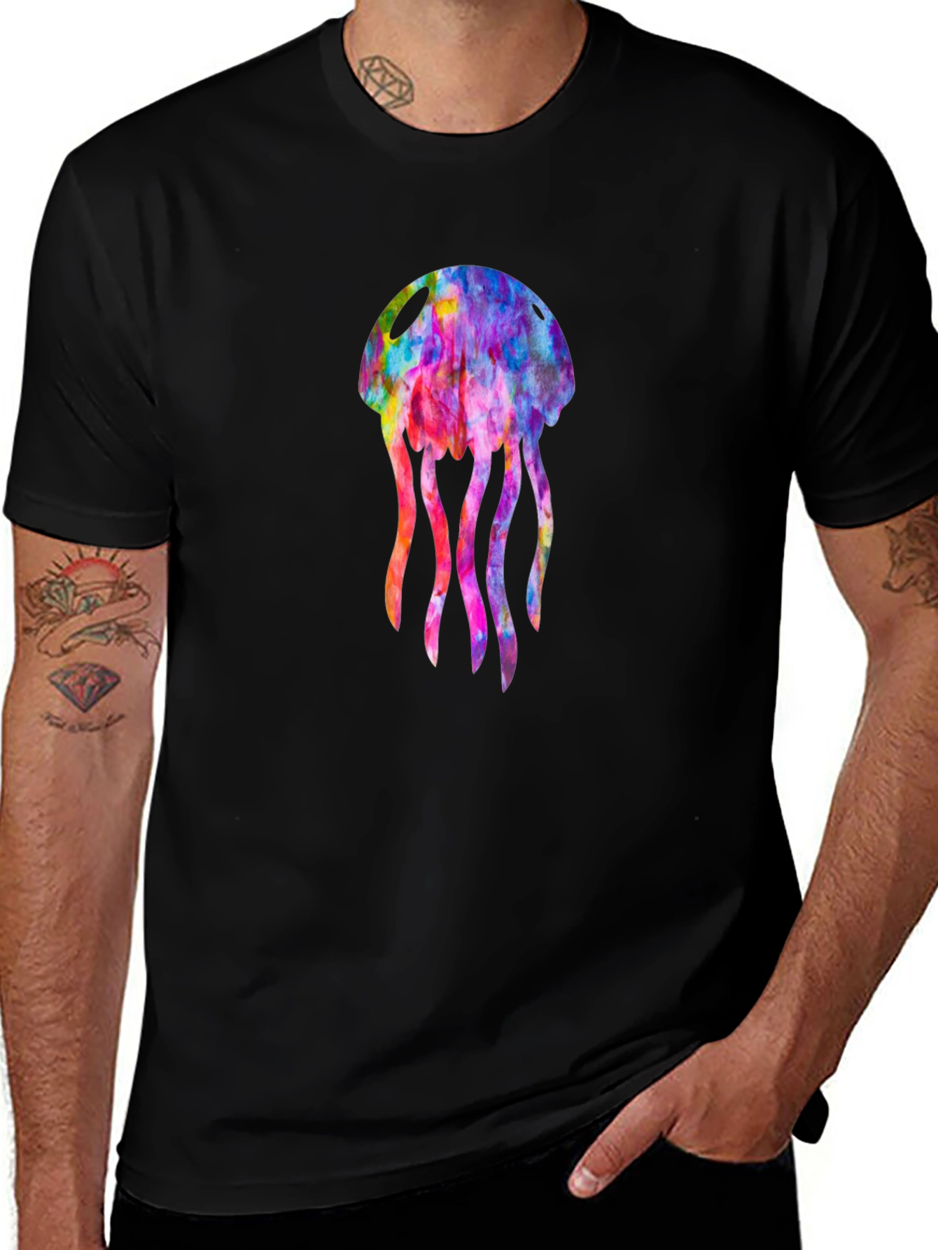 Variant 12 of Colorful Jellyfish Graphic Black T-Shirt