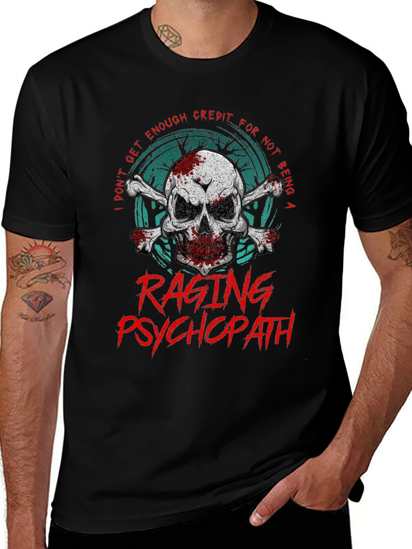 Variant 14 of Raging Psychopath Skull Graphic T-Shirt