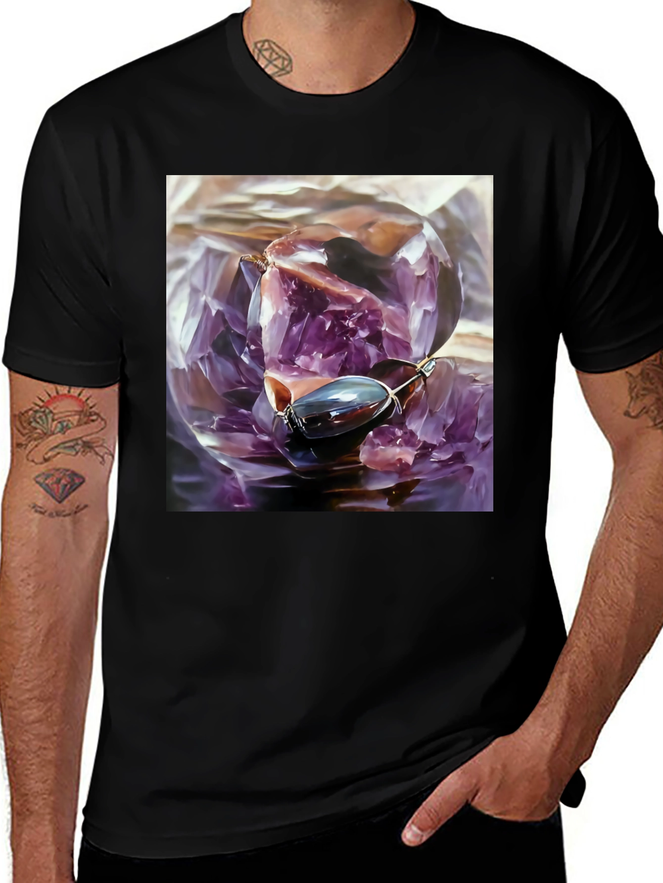 Amethyst Crystal Graphic Tee - Unique Art Shirt