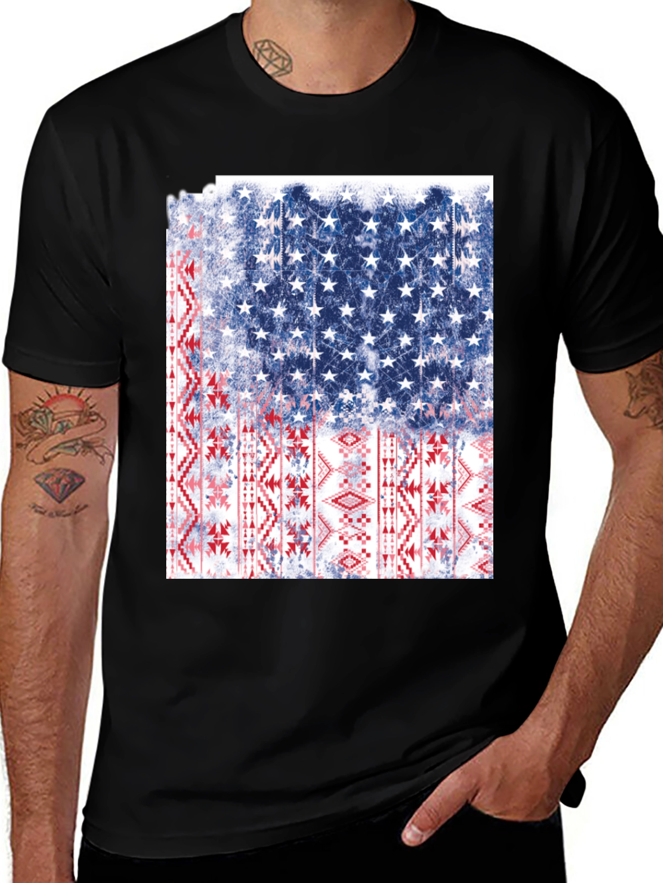 Variant 6 of American Flag Aztec Graphic T-Shirt