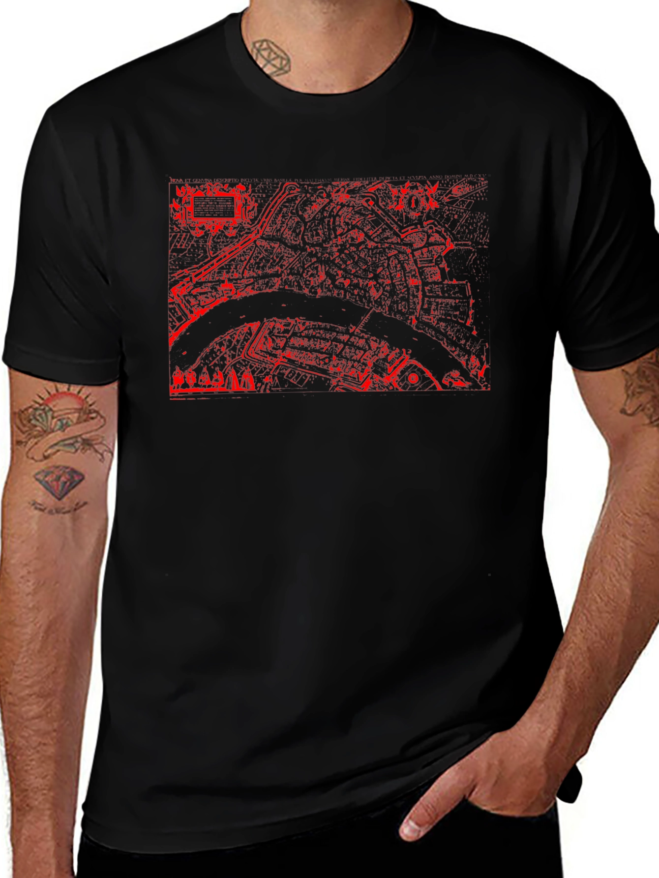 Variant 15 of Black Tee with Red City Map Print